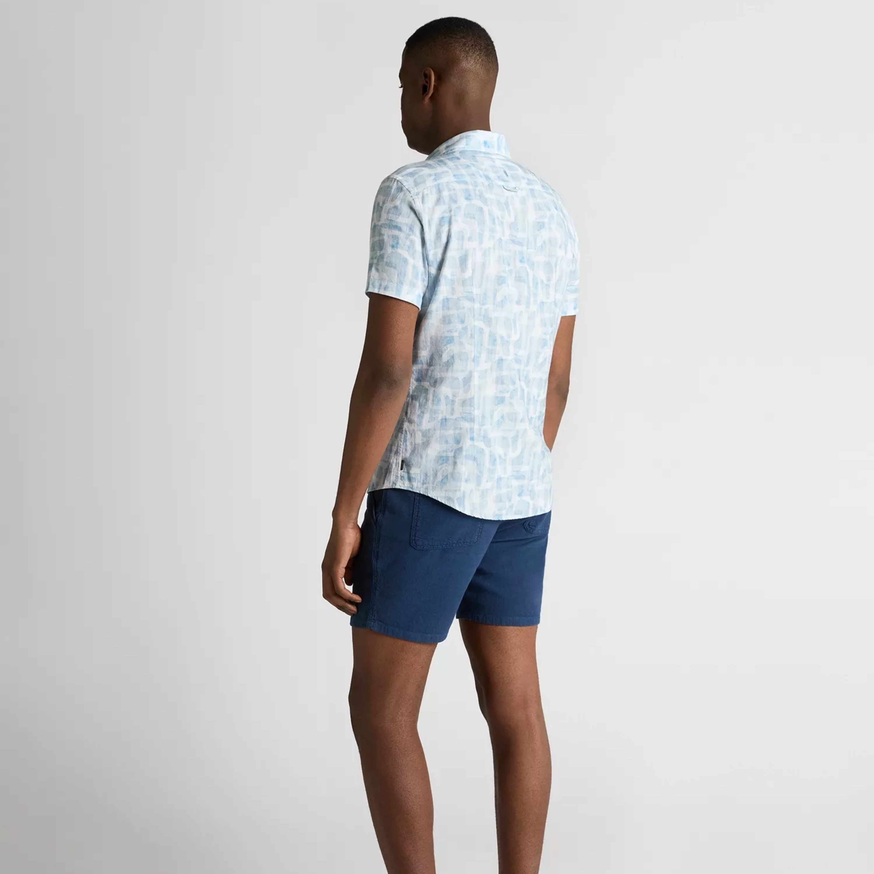 Remus Slim Fit Printed Short Sleeve Shirt - Light Blue