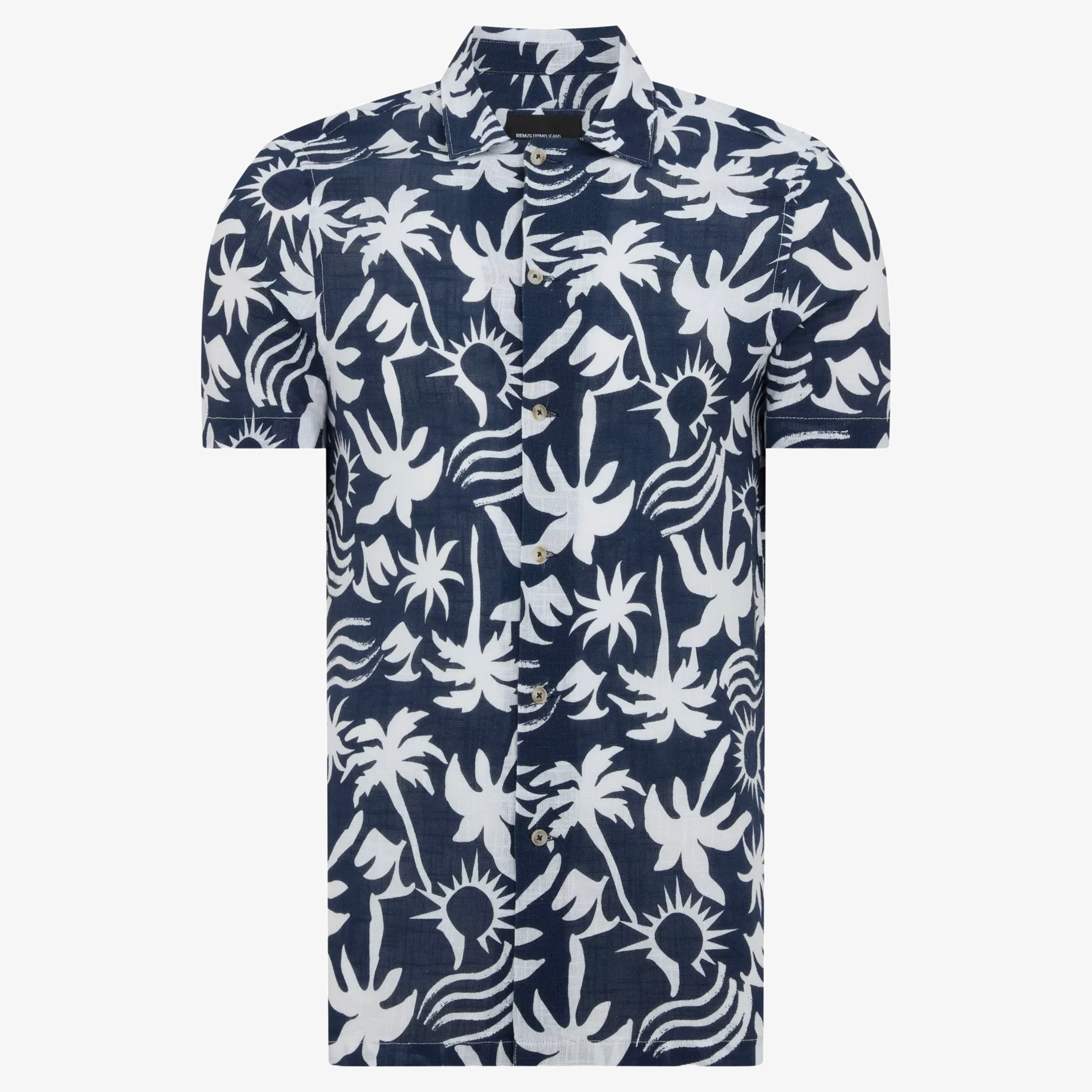 Remus Tapered Fit Floral Print Cotton Shirt - Navy