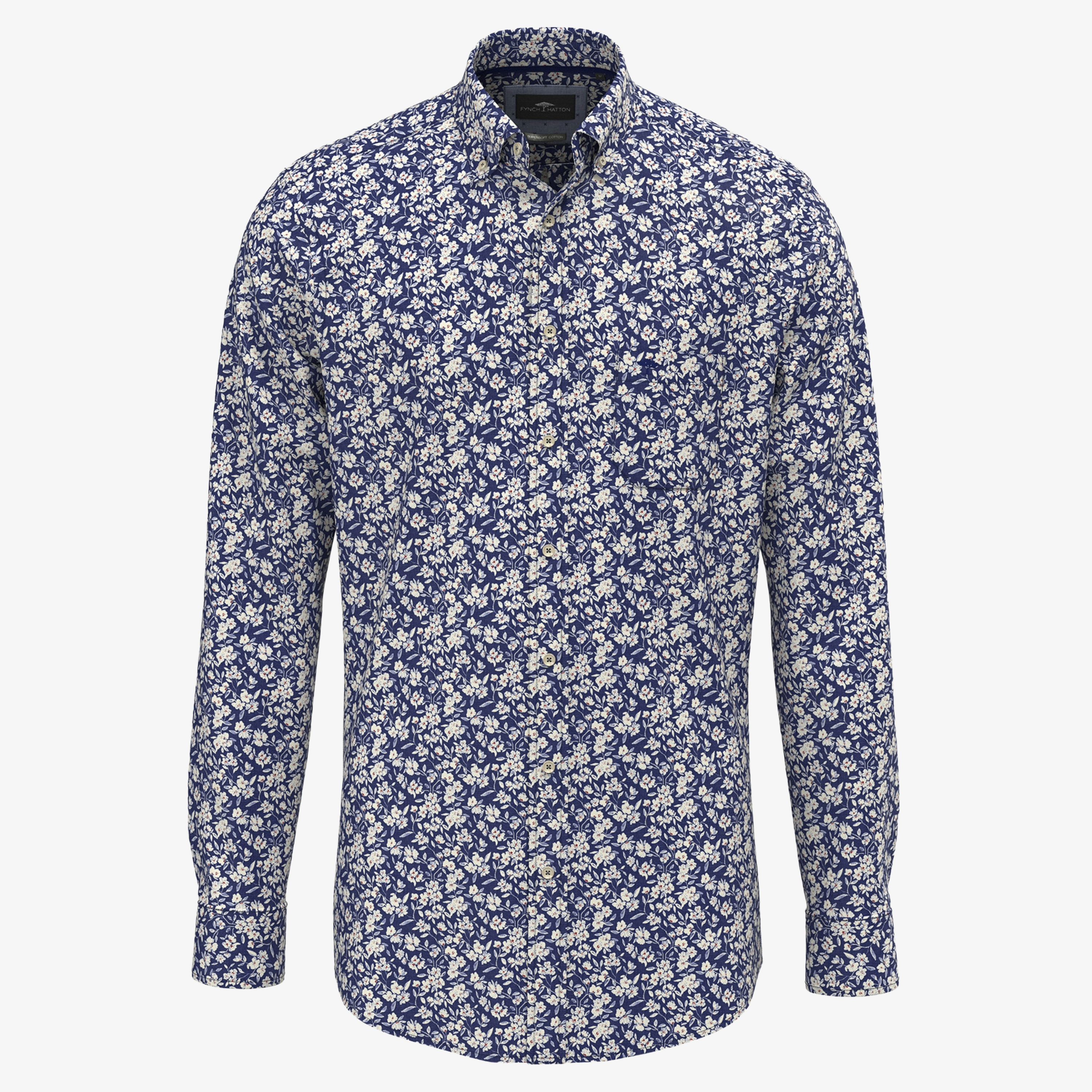 Fynch-Hatton Winter Flower Print Shirt - Misty Blue