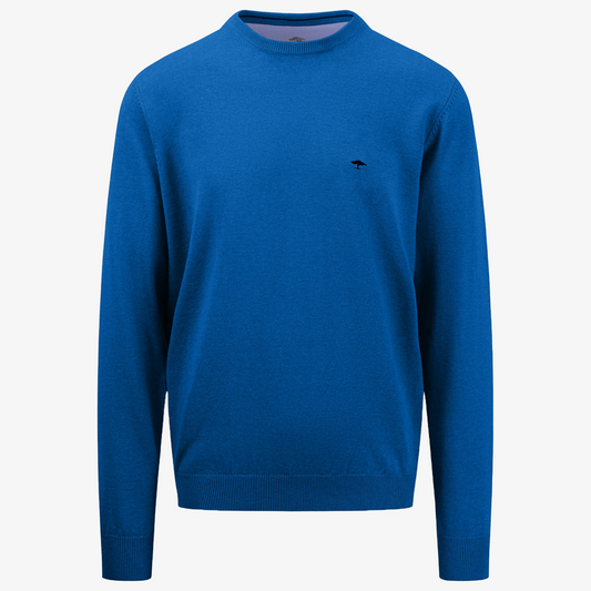 Fynch-Hatton Superfine Cotton Crew Jumper - Strong Blue