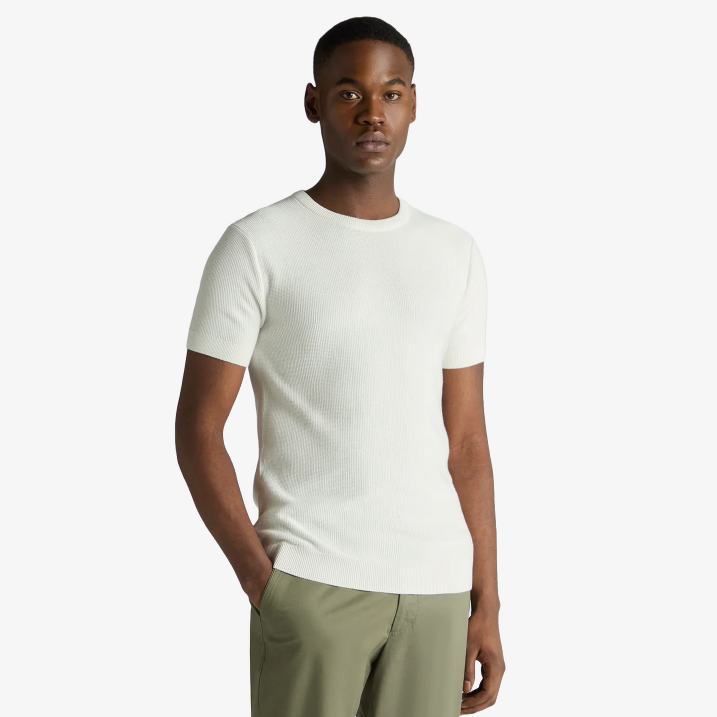 Remus Slim Fit Wafffle Knitted Tee - White