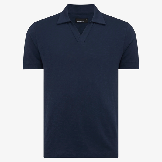 Remus Tapered Fit Open Collar Cotton Polo - Navy