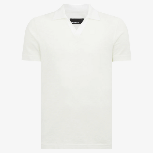 Remus Tapered Fit Open Collar Cotton Polo - White