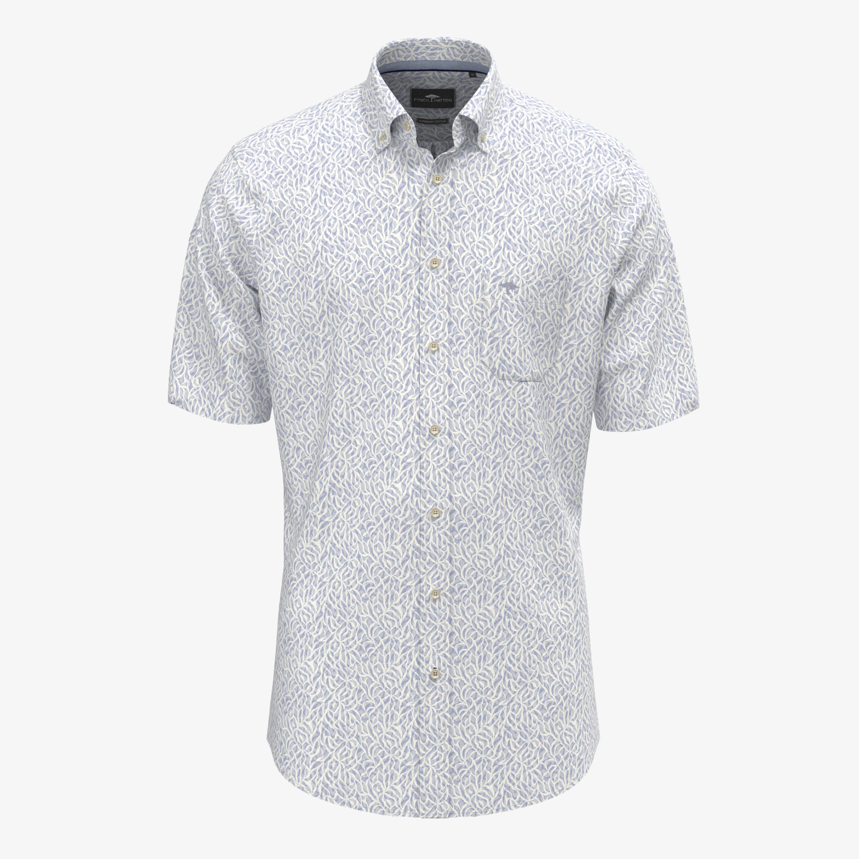 Fynch-Hatton Cotton Summer Slub Print Shirt - New Breeze