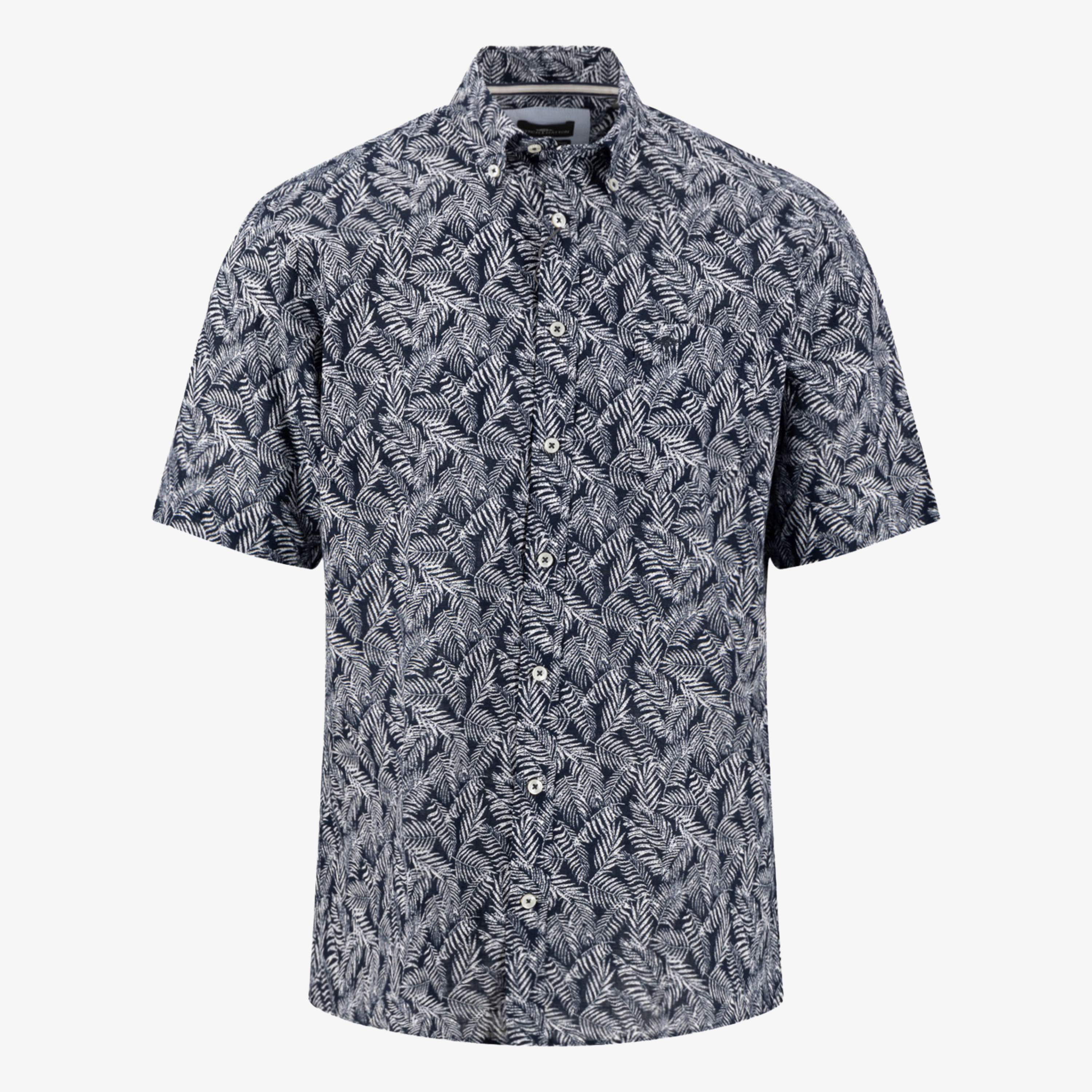 Fynch-Hatton Short Sleeve Slub Print Shirt - Navy