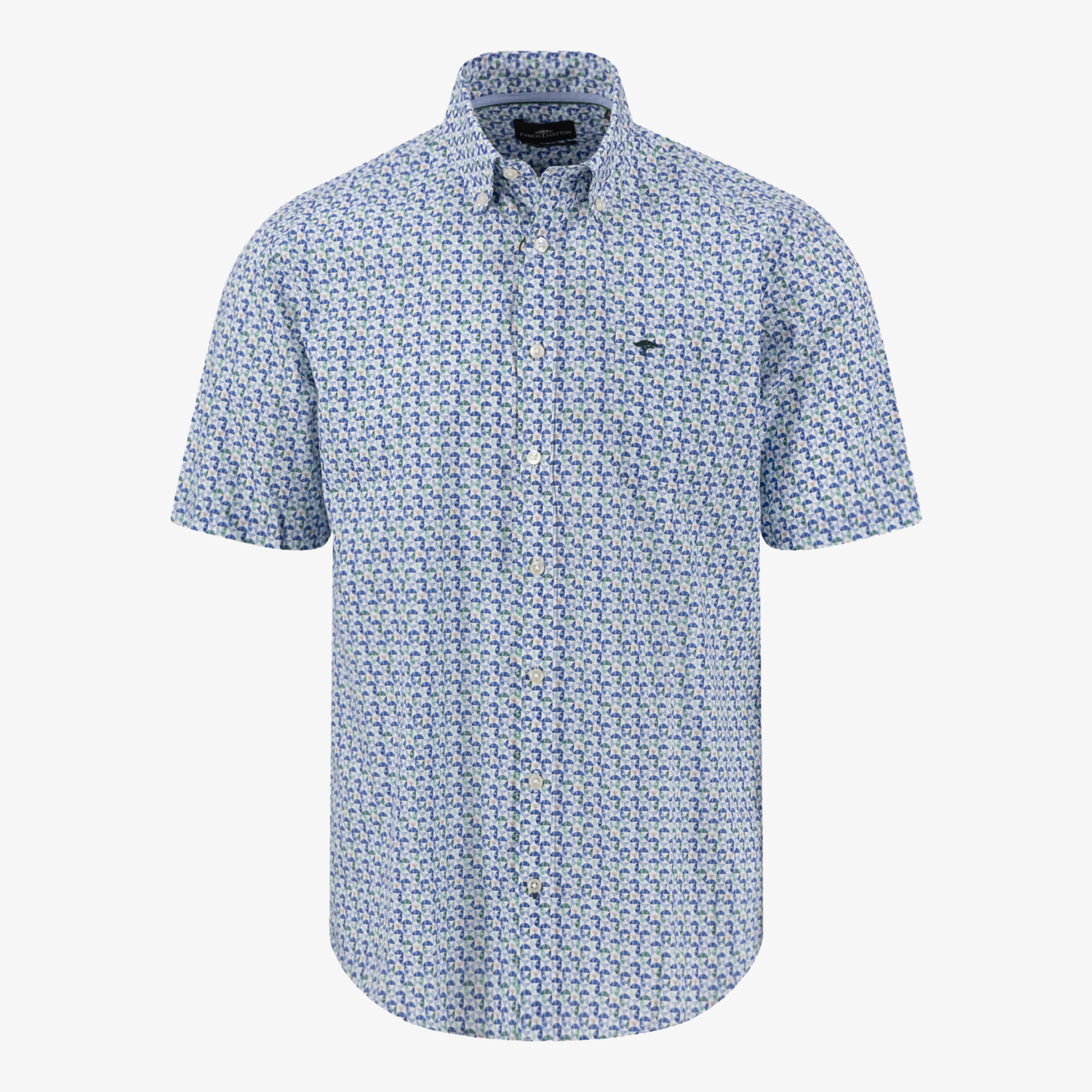 Fynch-Hatton Short Sleeve Retro Print Shirt - Pine Green
