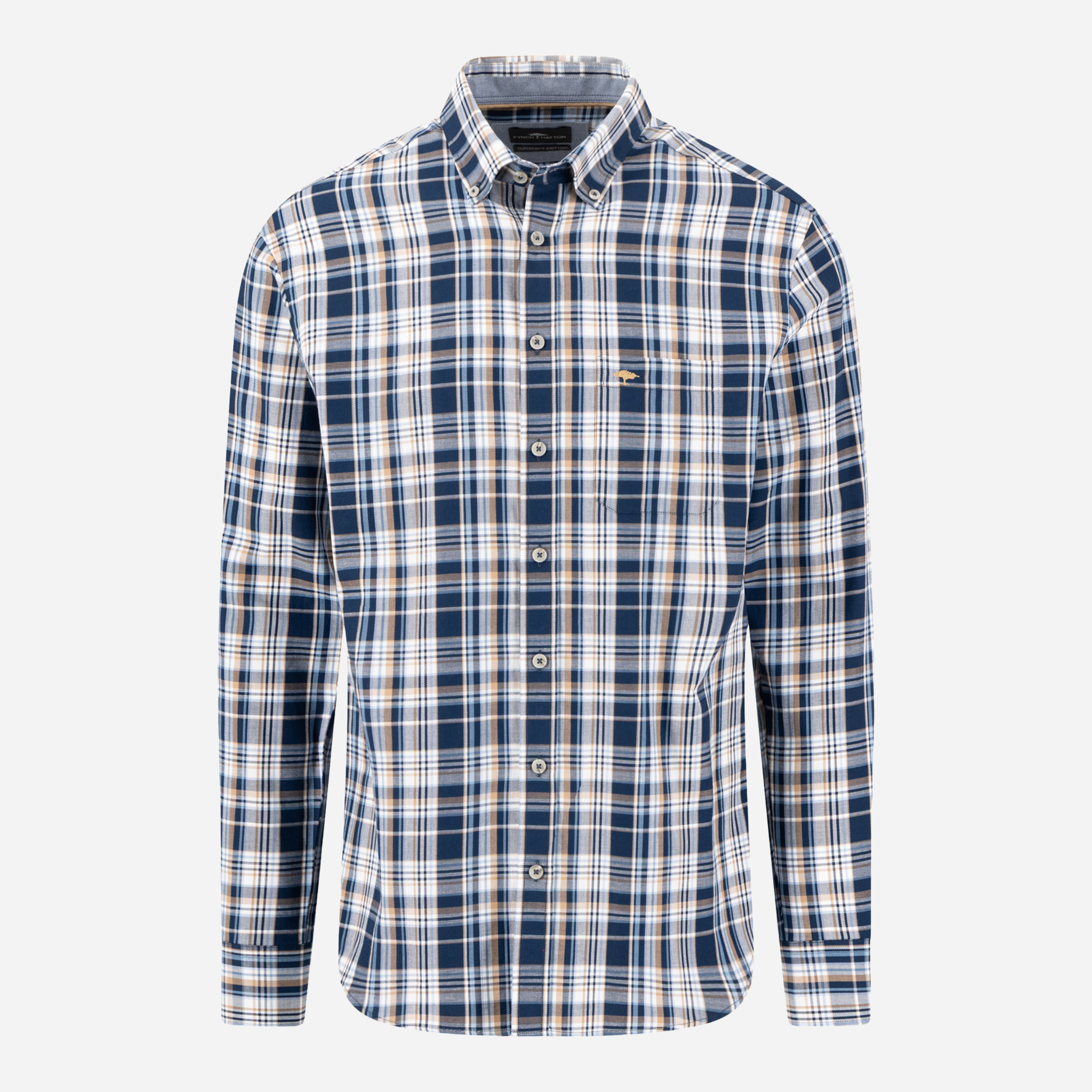 Fynch-Hatton Twill Check Shirt - Navy