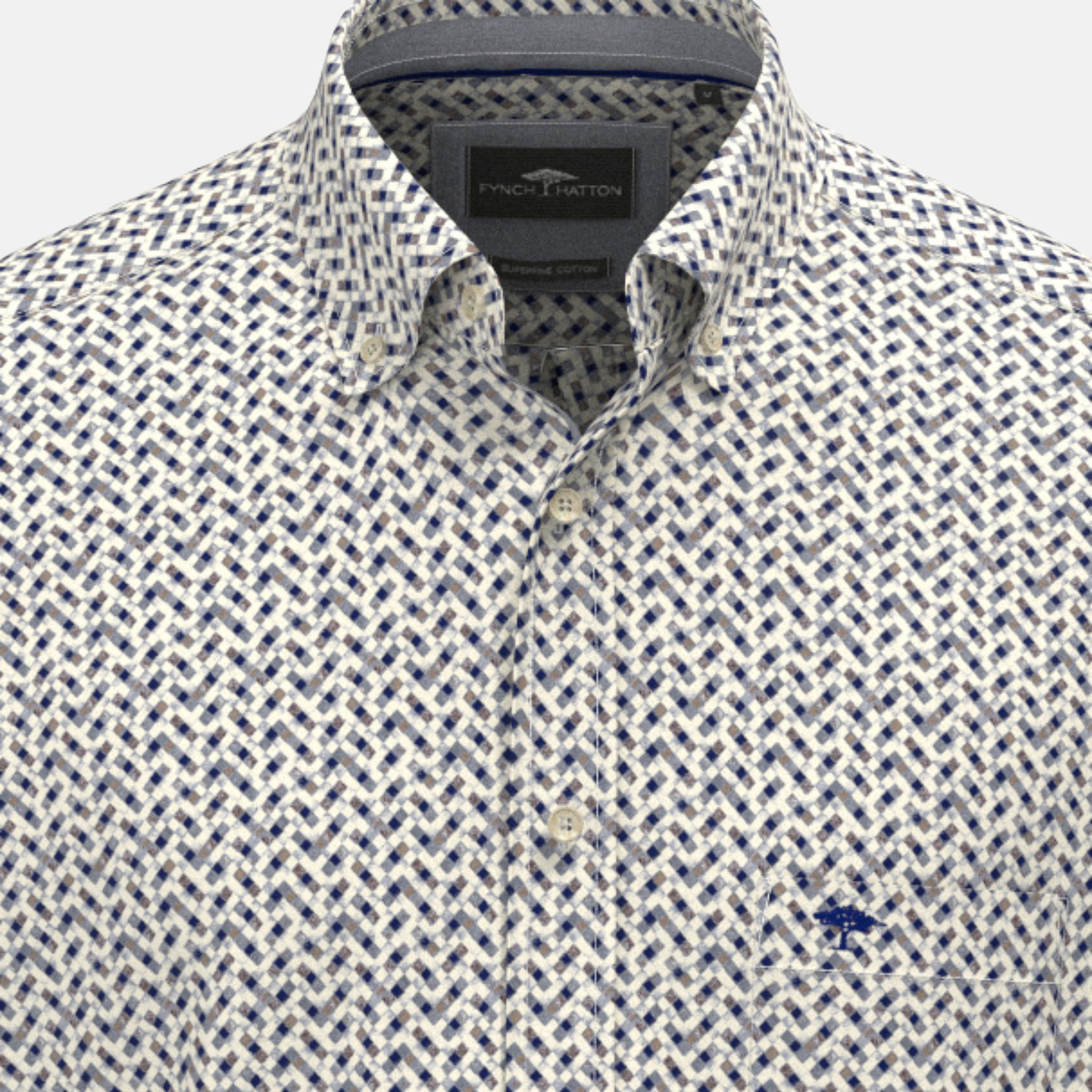 Fynch-Hatton Geometric Print Shirt - Air Blue