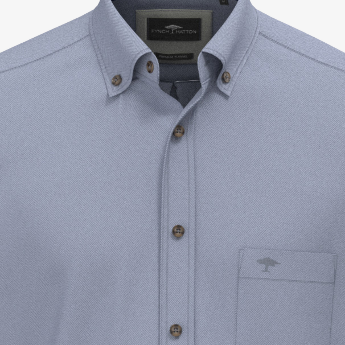 Fynch-Hatton Cotton Herringbone Shirt - Blue