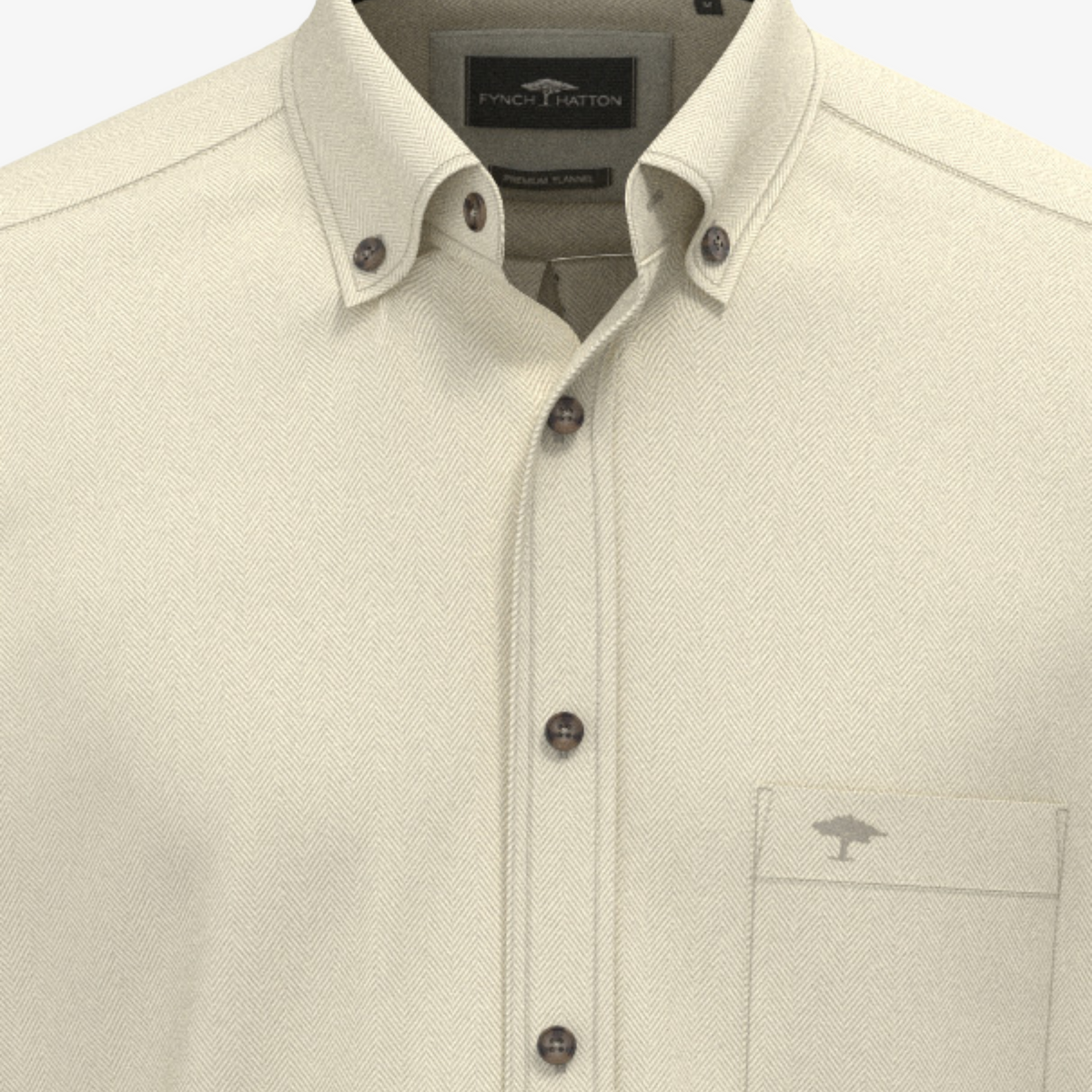 Fynch-Hatton Cotton Herringbone Shirt - Beige