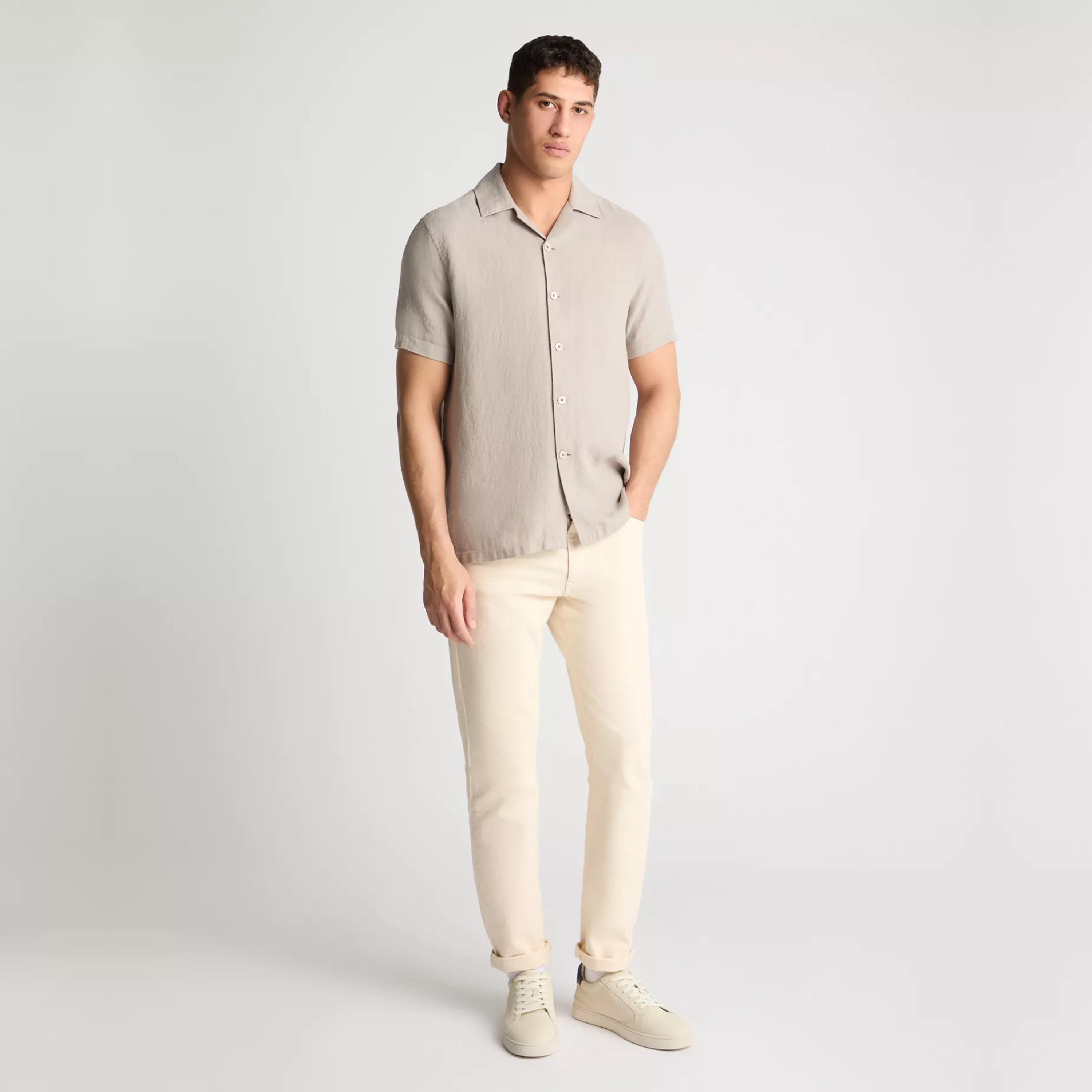 Remus Tapered Fit Short Sleeve Linen Shirt - Light Grey