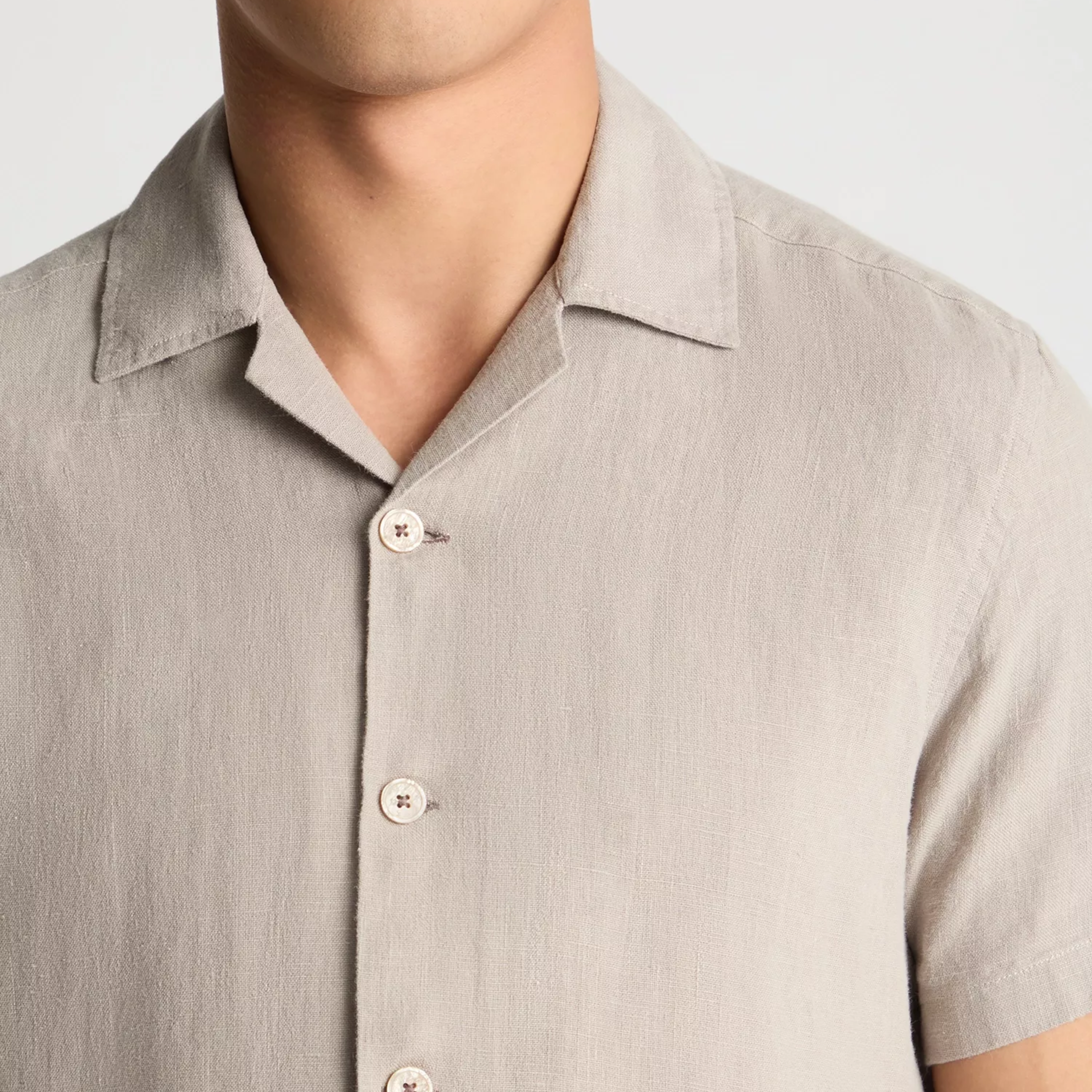 Remus Tapered Fit Short Sleeve Linen Shirt - Light Grey
