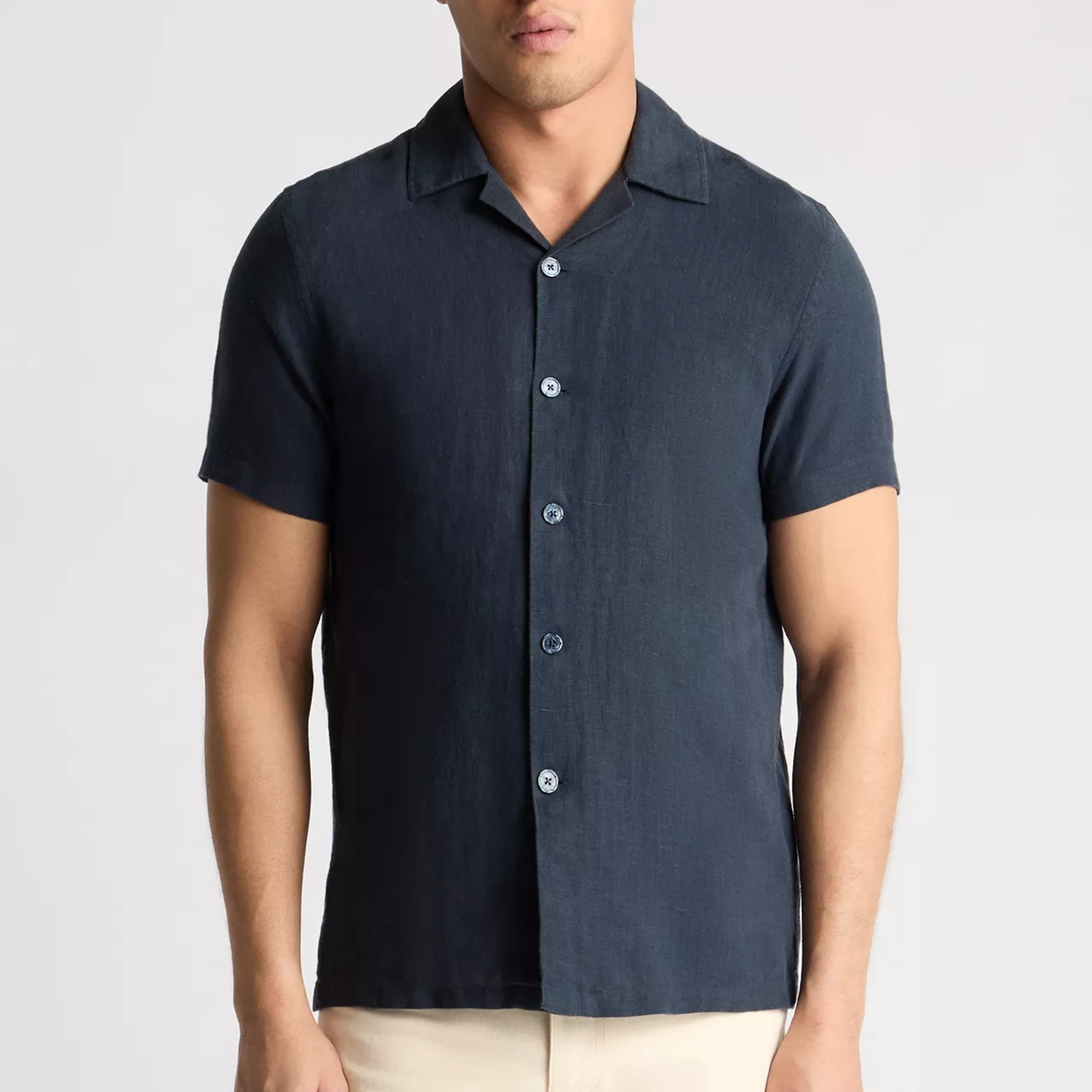 Remus Tapered Fit Short Sleeve Linen Shirt - Navy