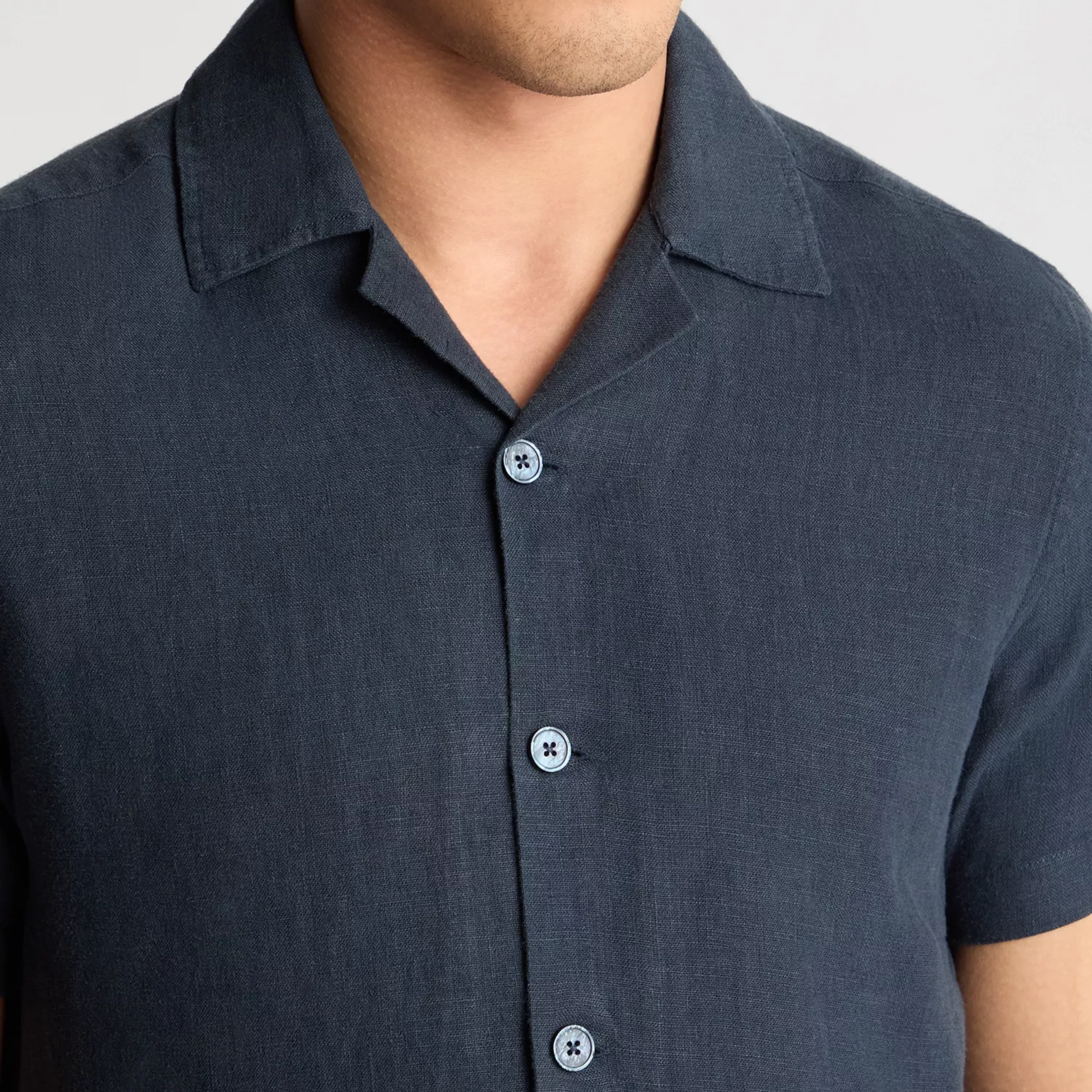 Remus Tapered Fit Short Sleeve Linen Shirt - Navy