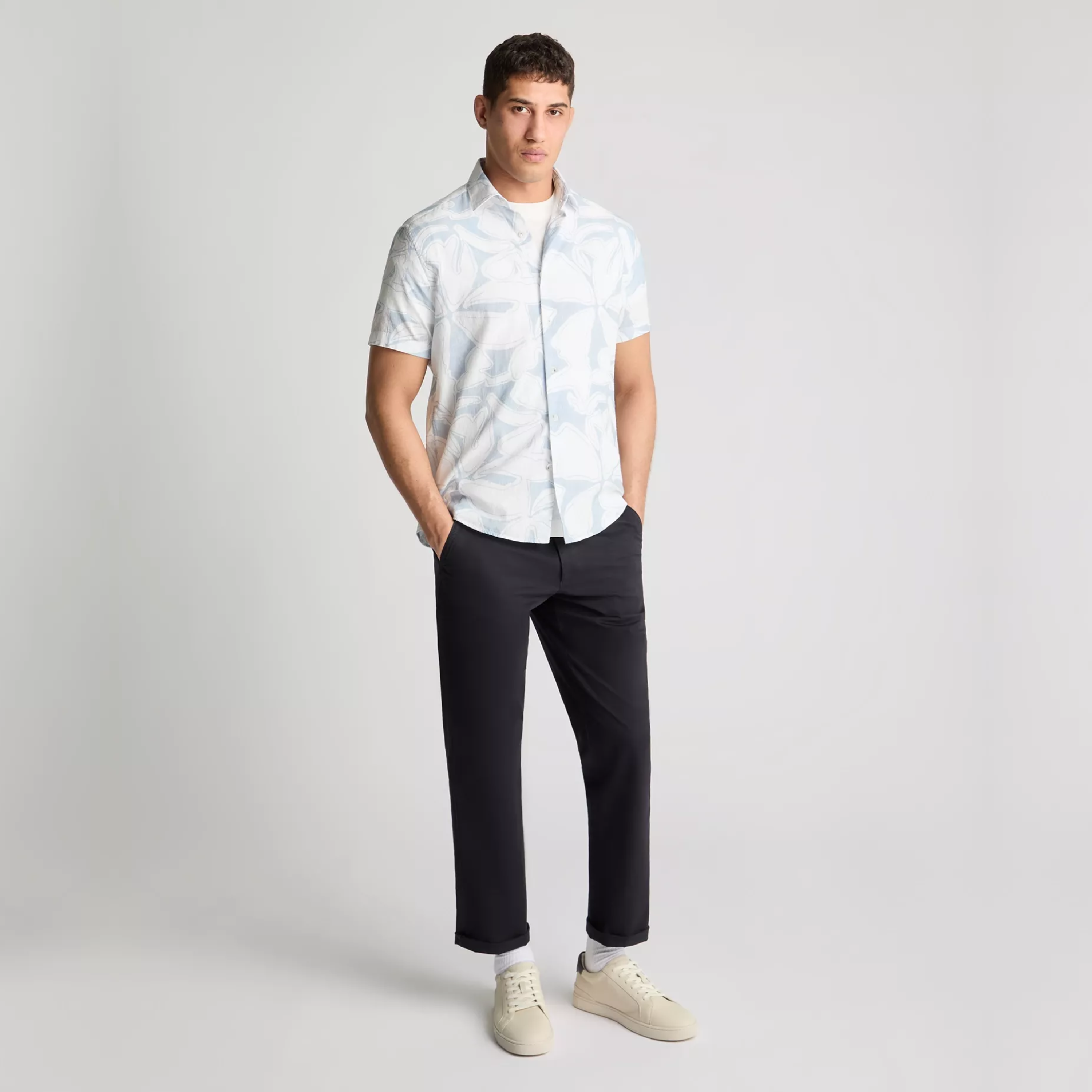 Remus Tapered Fit Short Sleeve Abstract Floral Print Shirt - Light Blue