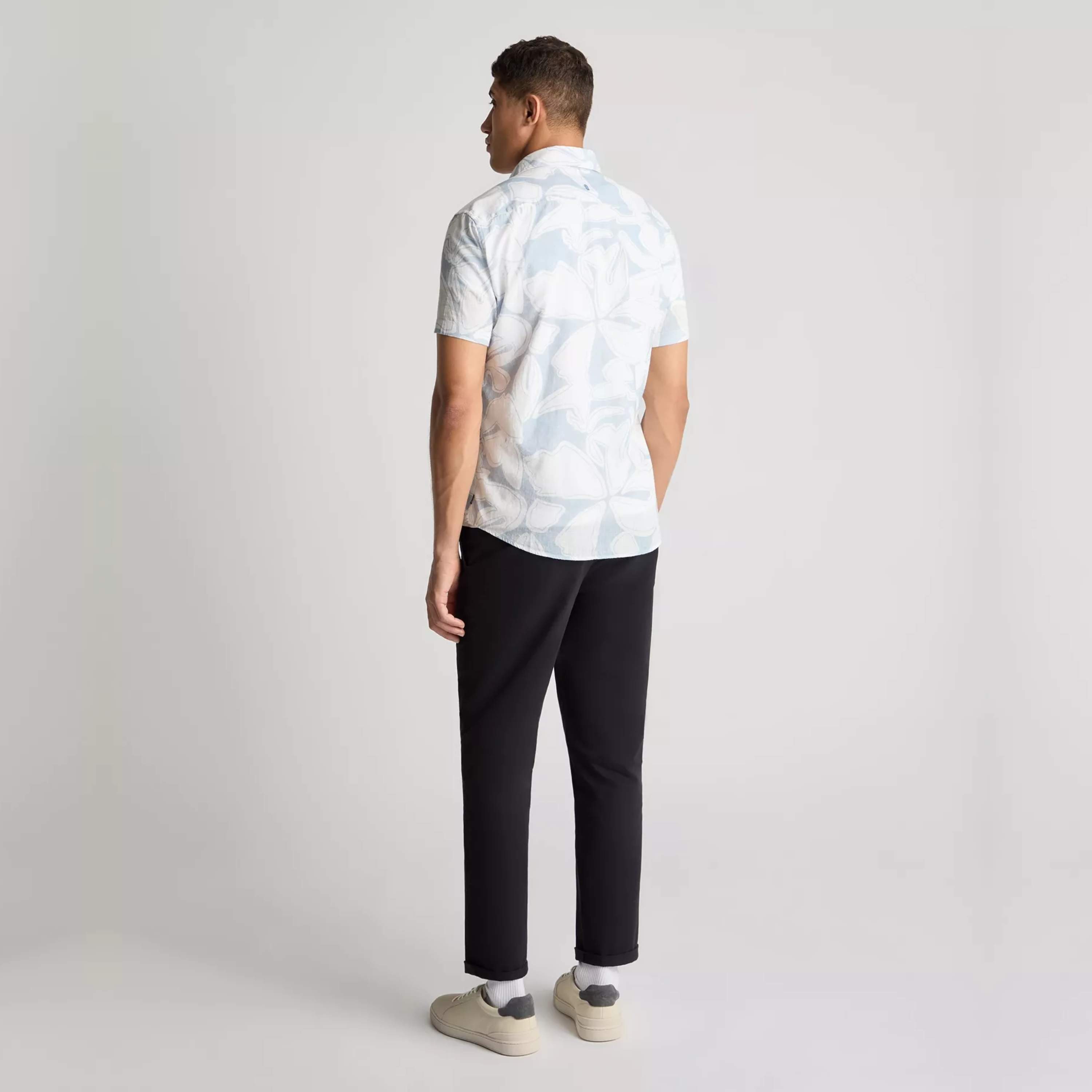 Remus Tapered Fit Short Sleeve Abstract Floral Print Shirt - Light Blue