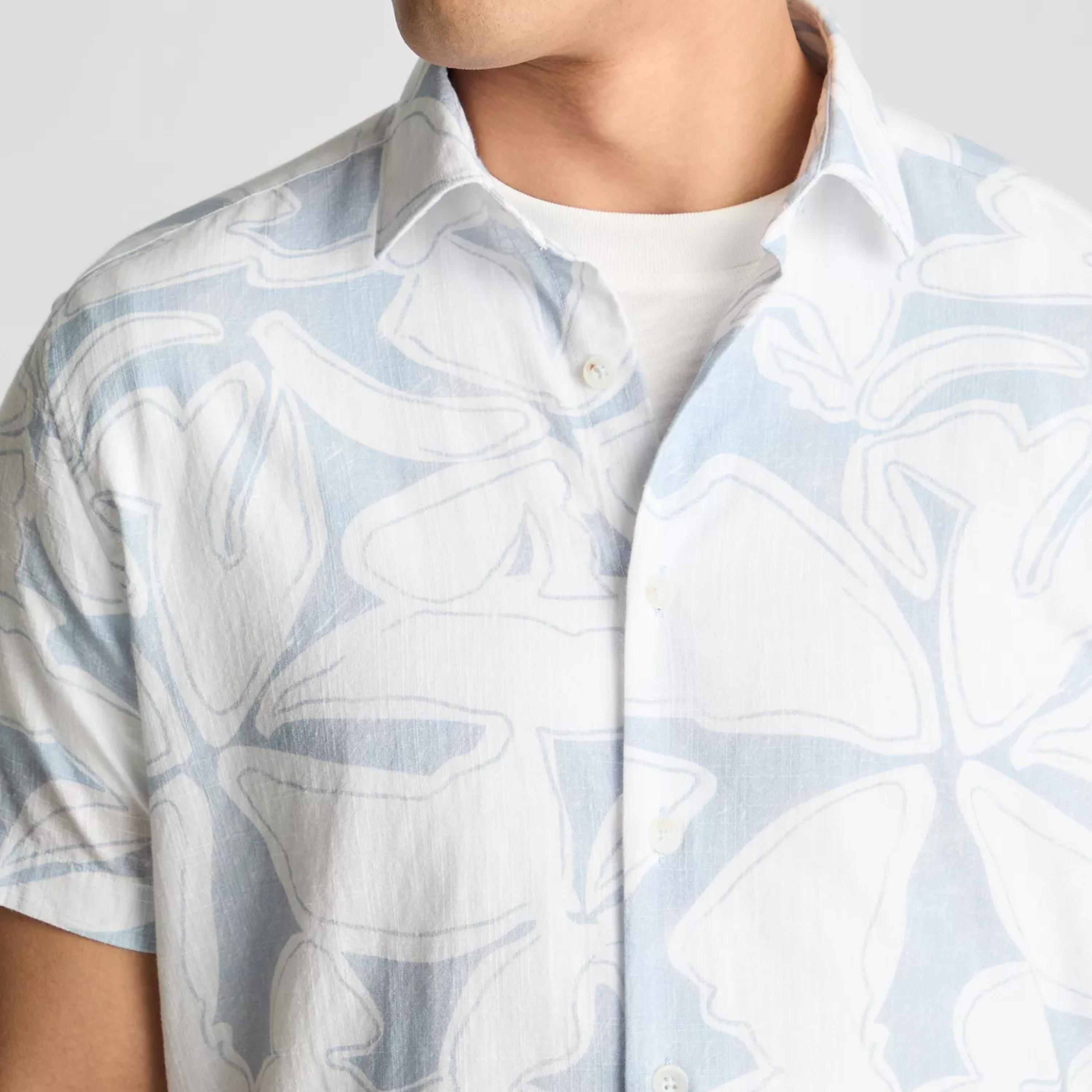 Remus Tapered Fit Short Sleeve Abstract Floral Print Shirt - Light Blue