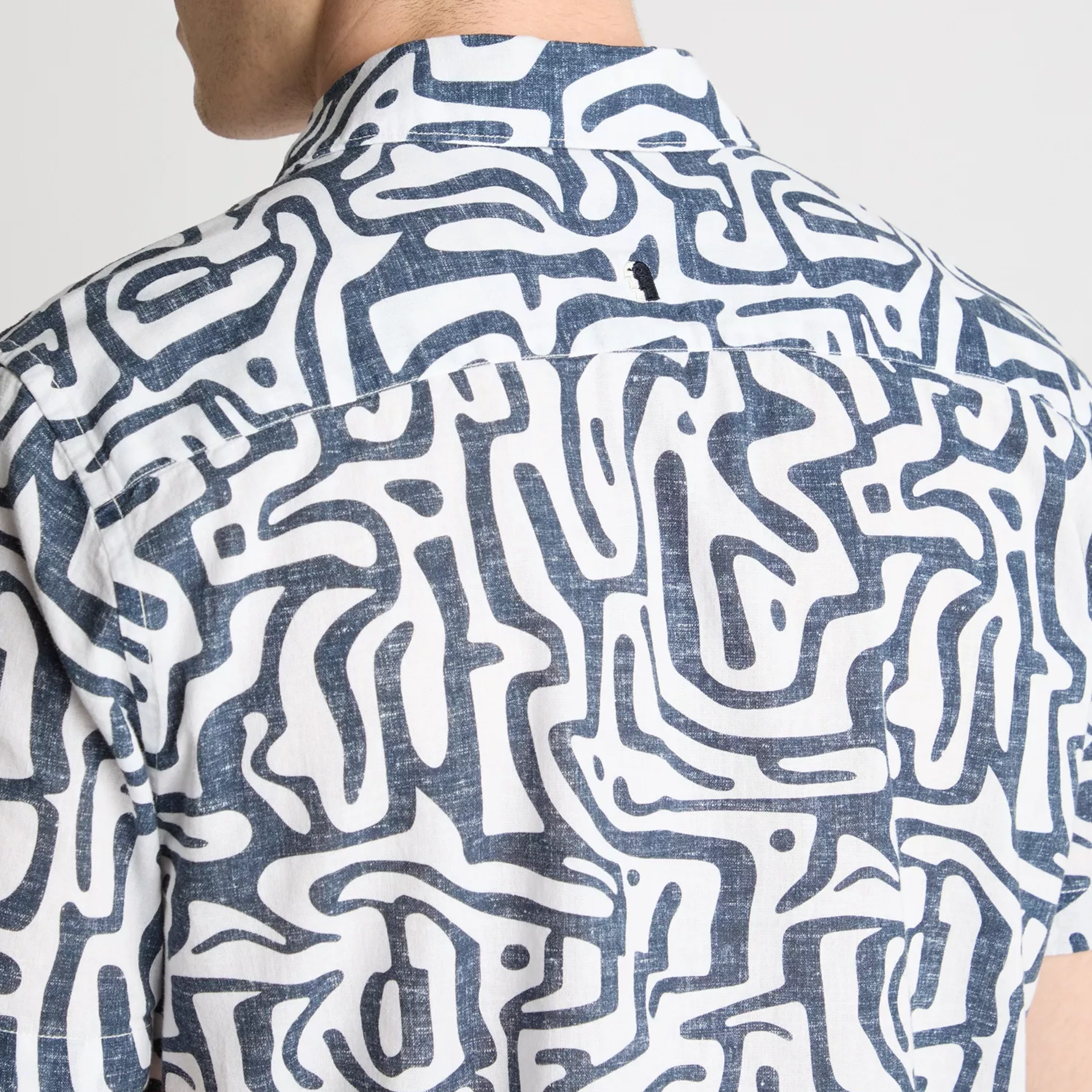 Remus Tapered Fit Cotton Linen Print Shirt - Navy