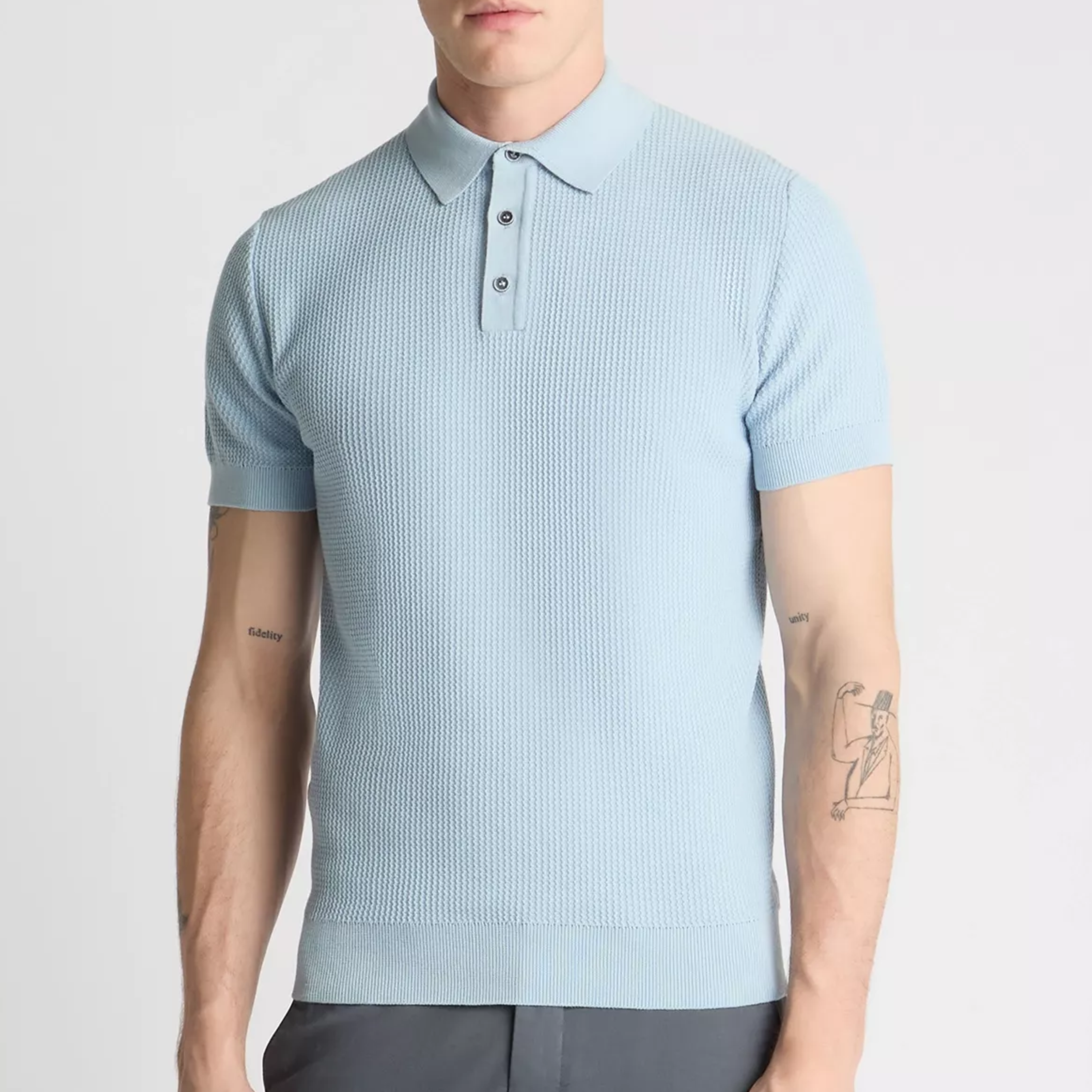 Remus Knitted Short Sleeve Polo Shirt - Light Blue