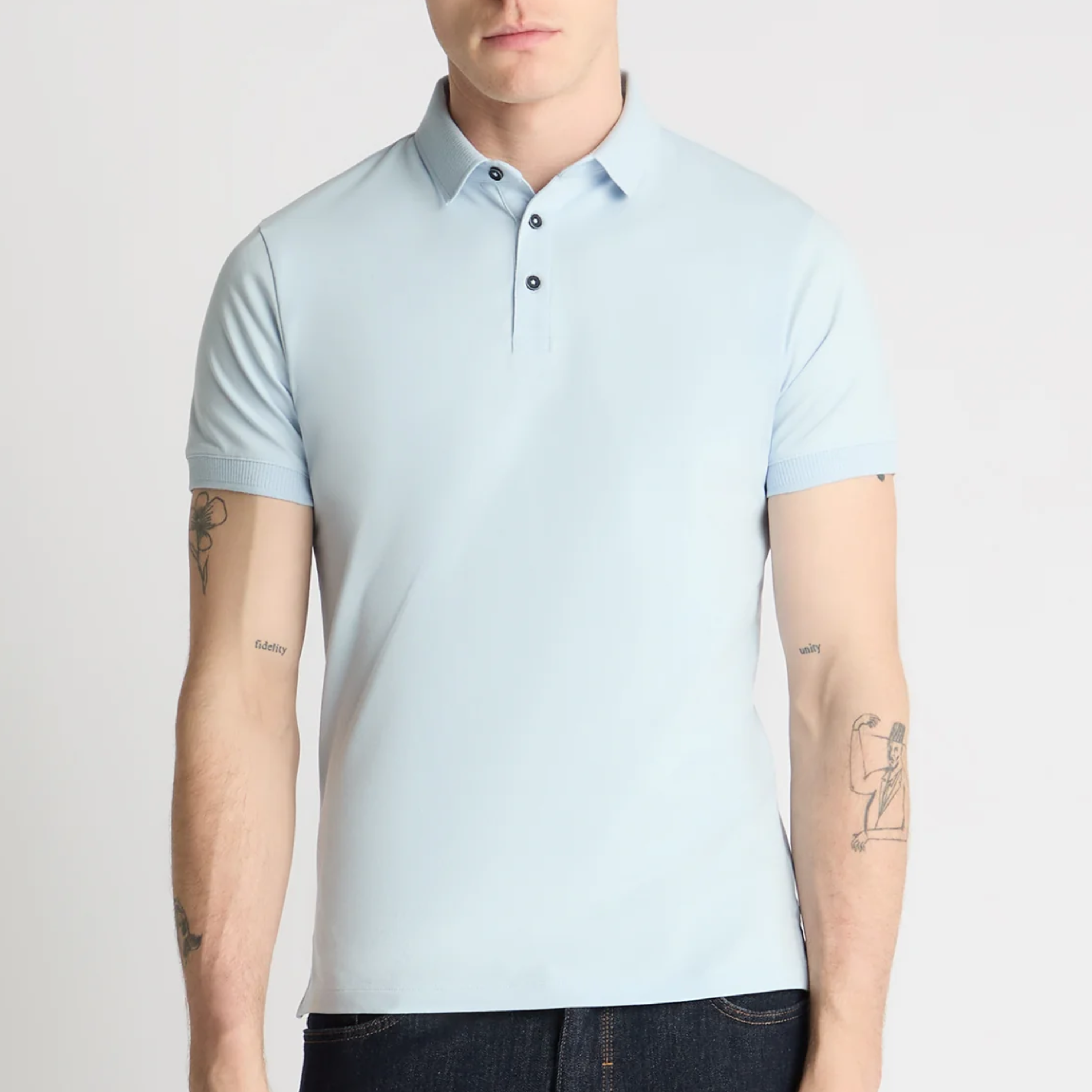 Remus Tapered Fit Cotton Stretch Polo Shirt- Light Blue
