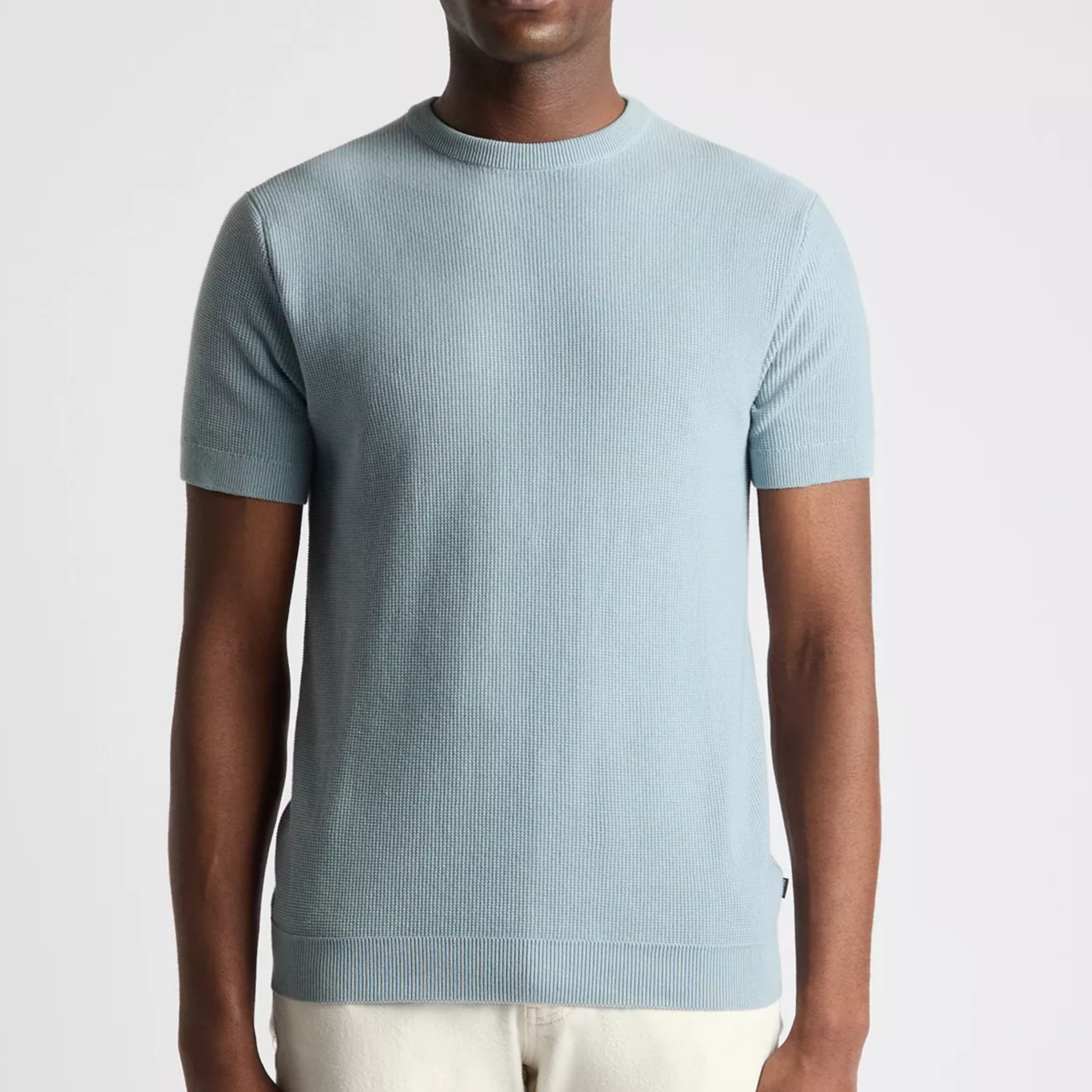 Remus Knitted Crew Neck T Shirt - Light Blue