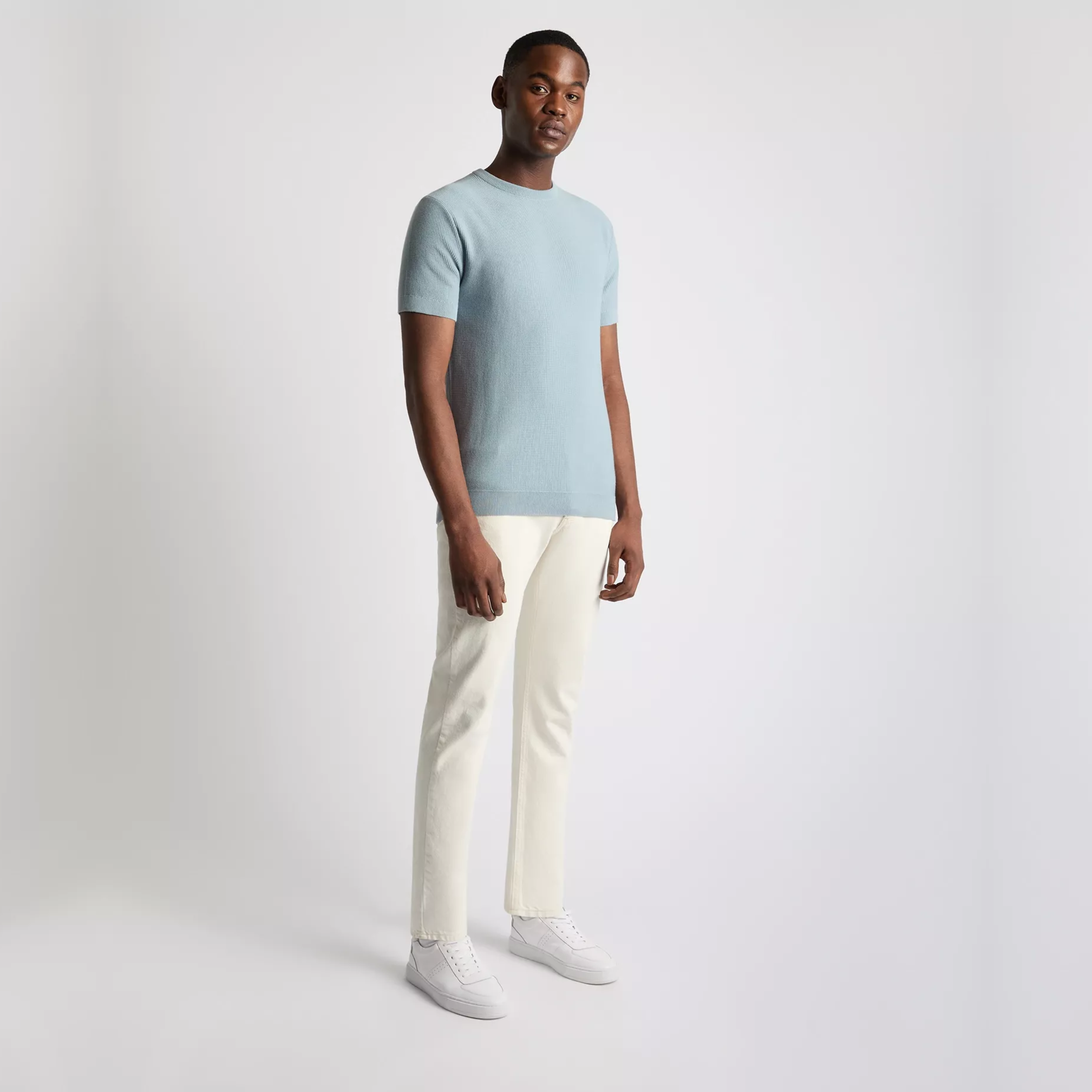 Remus Knitted Crew Neck T Shirt - Light Blue