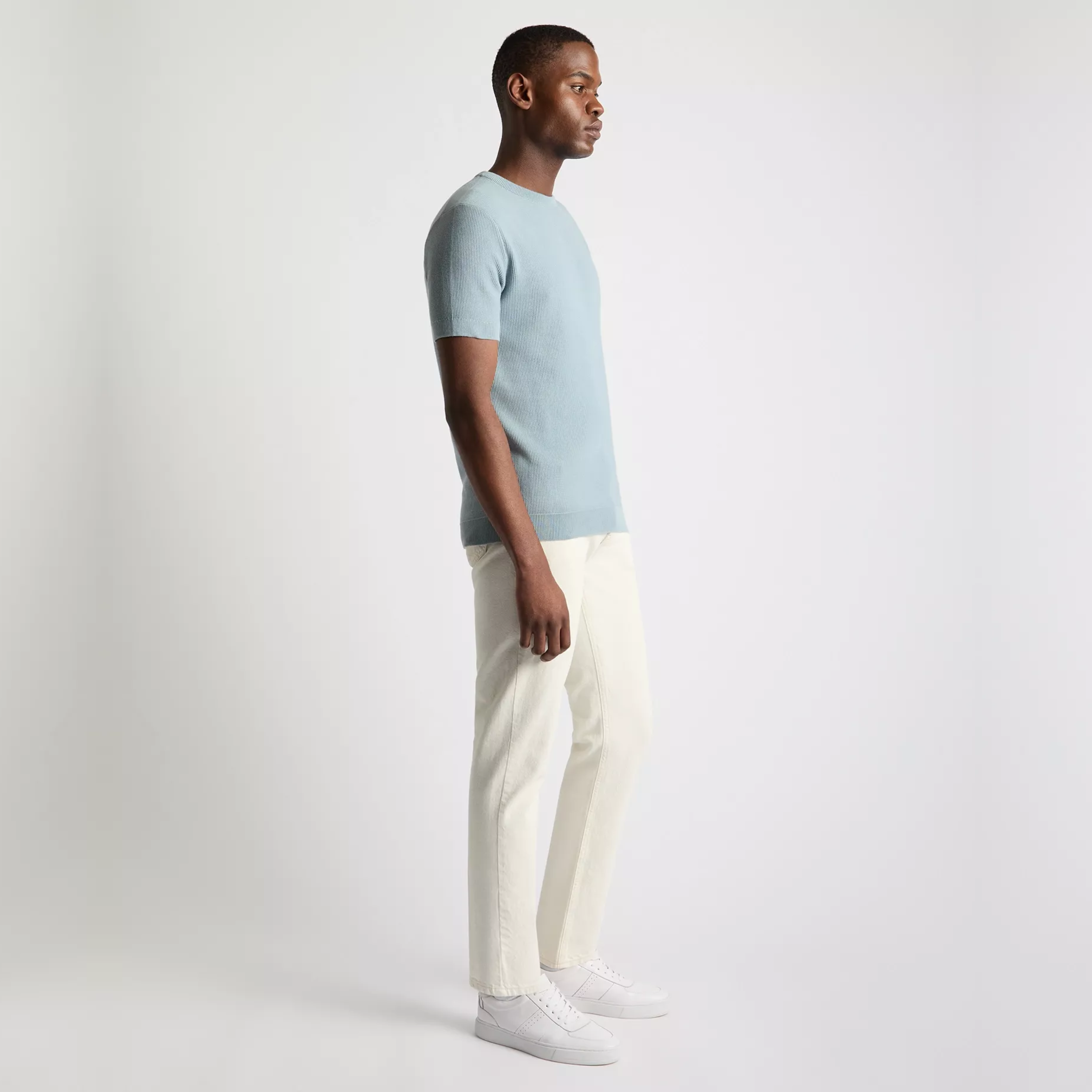 Remus Knitted Crew Neck T Shirt - Light Blue