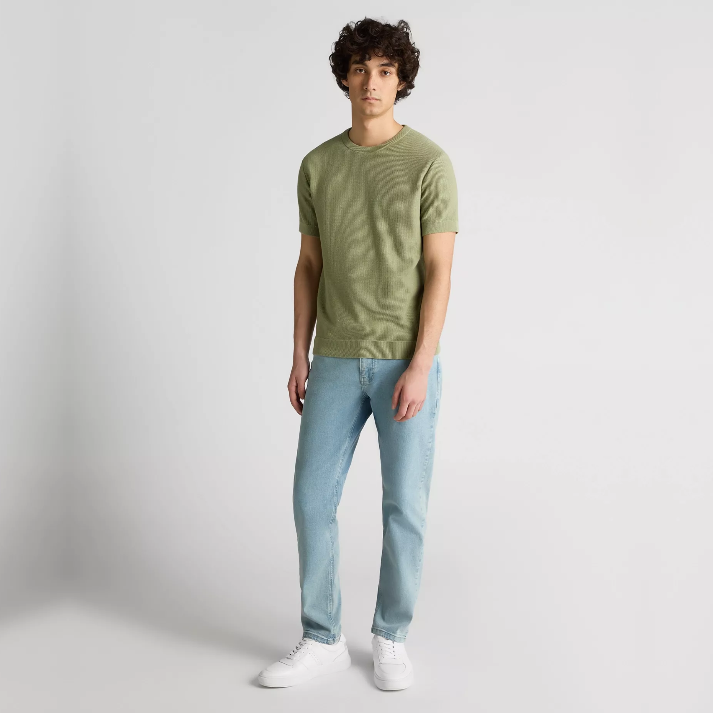 Remus Knitted Crew Neck T Shirt - Light Green