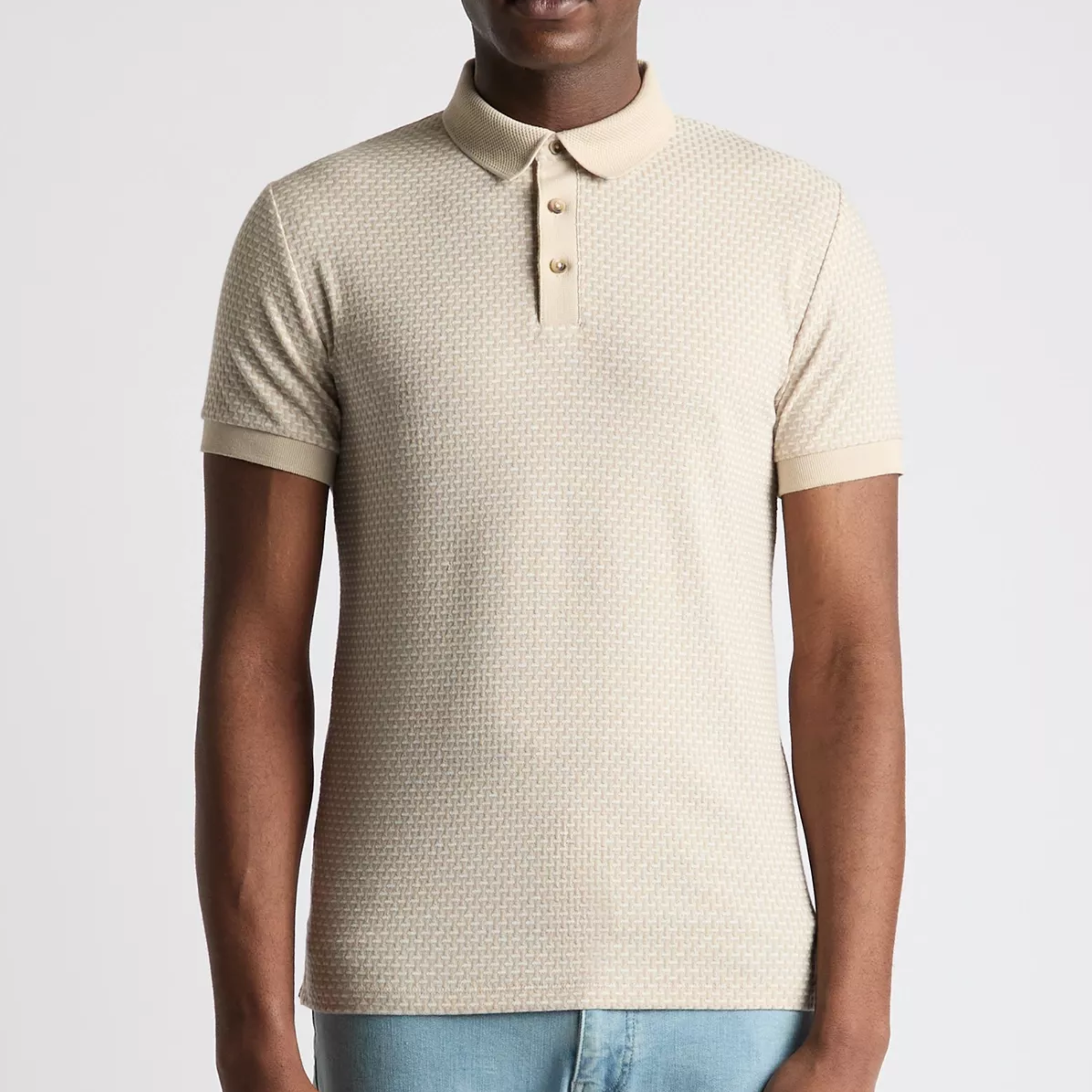 Remus Basket Weave Short Sleeve Polo Shirt - Stone