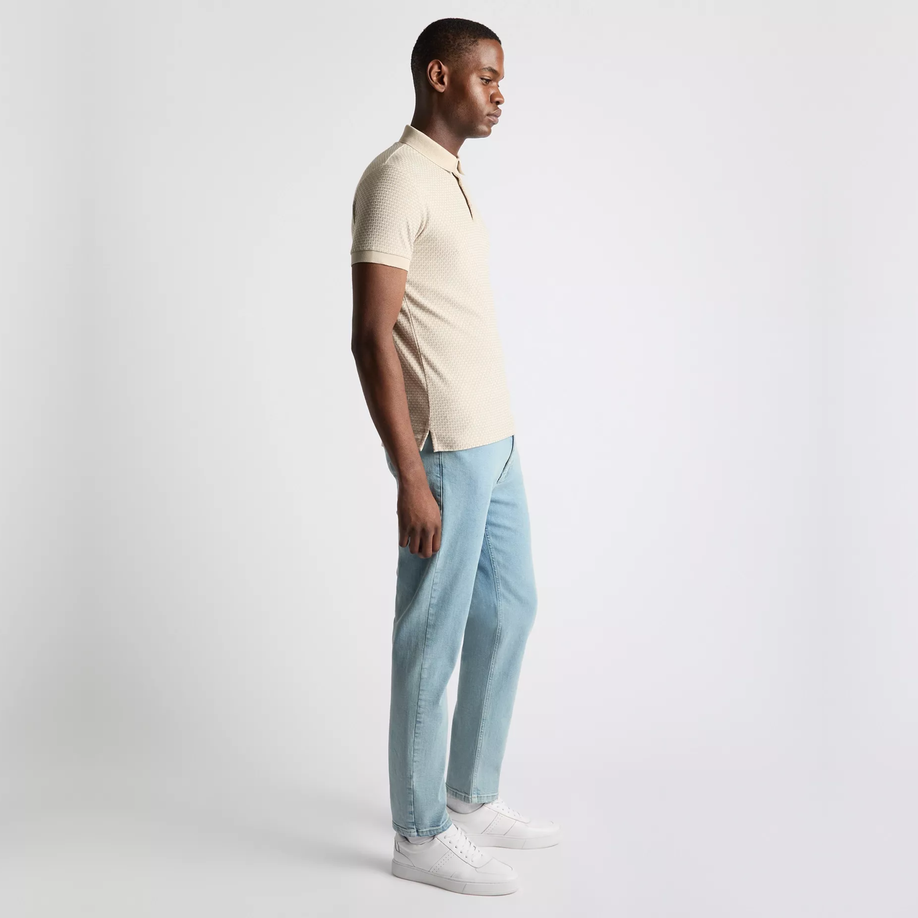 Remus Basket Weave Short Sleeve Polo Shirt - Stone