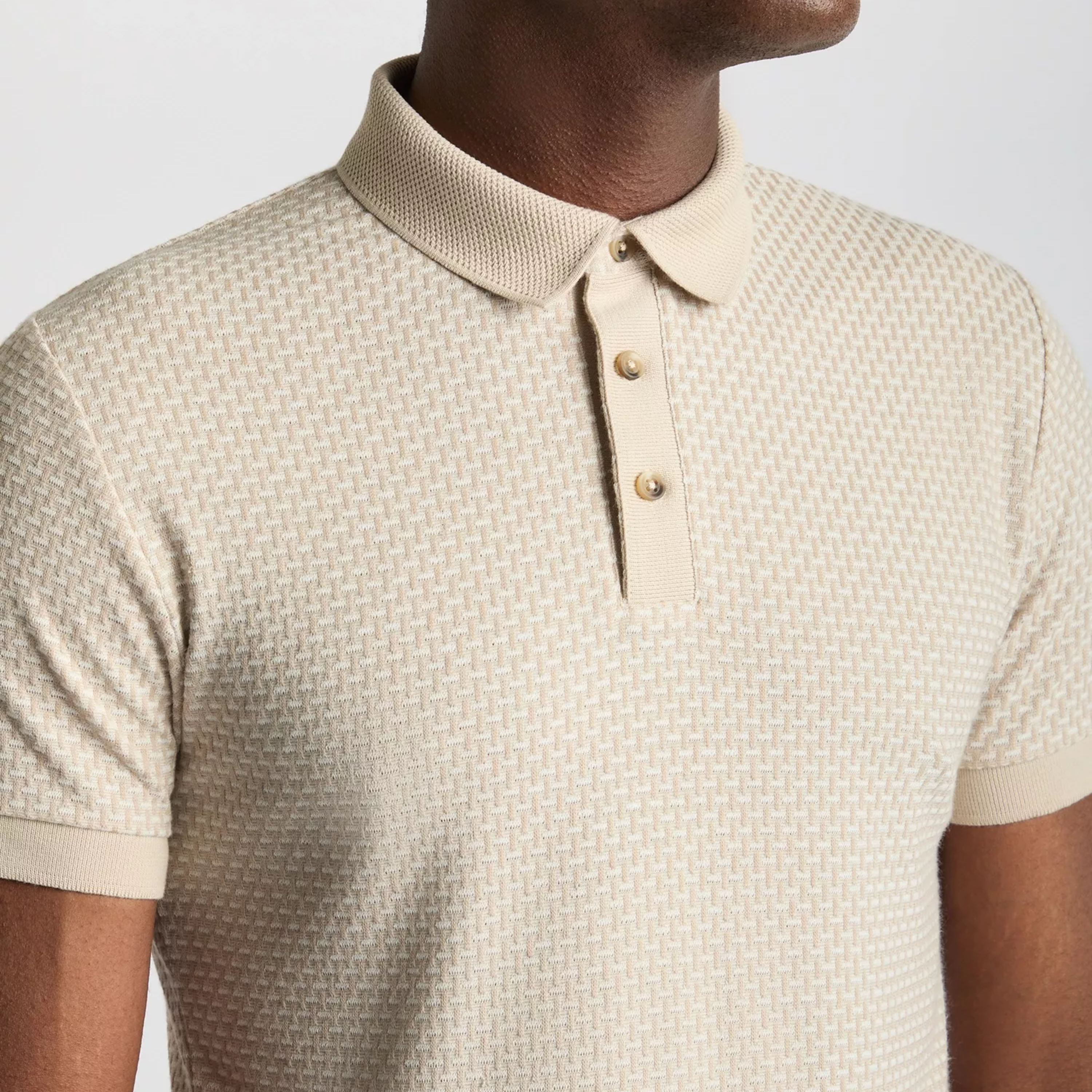 Remus Basket Weave Short Sleeve Polo Shirt - Stone