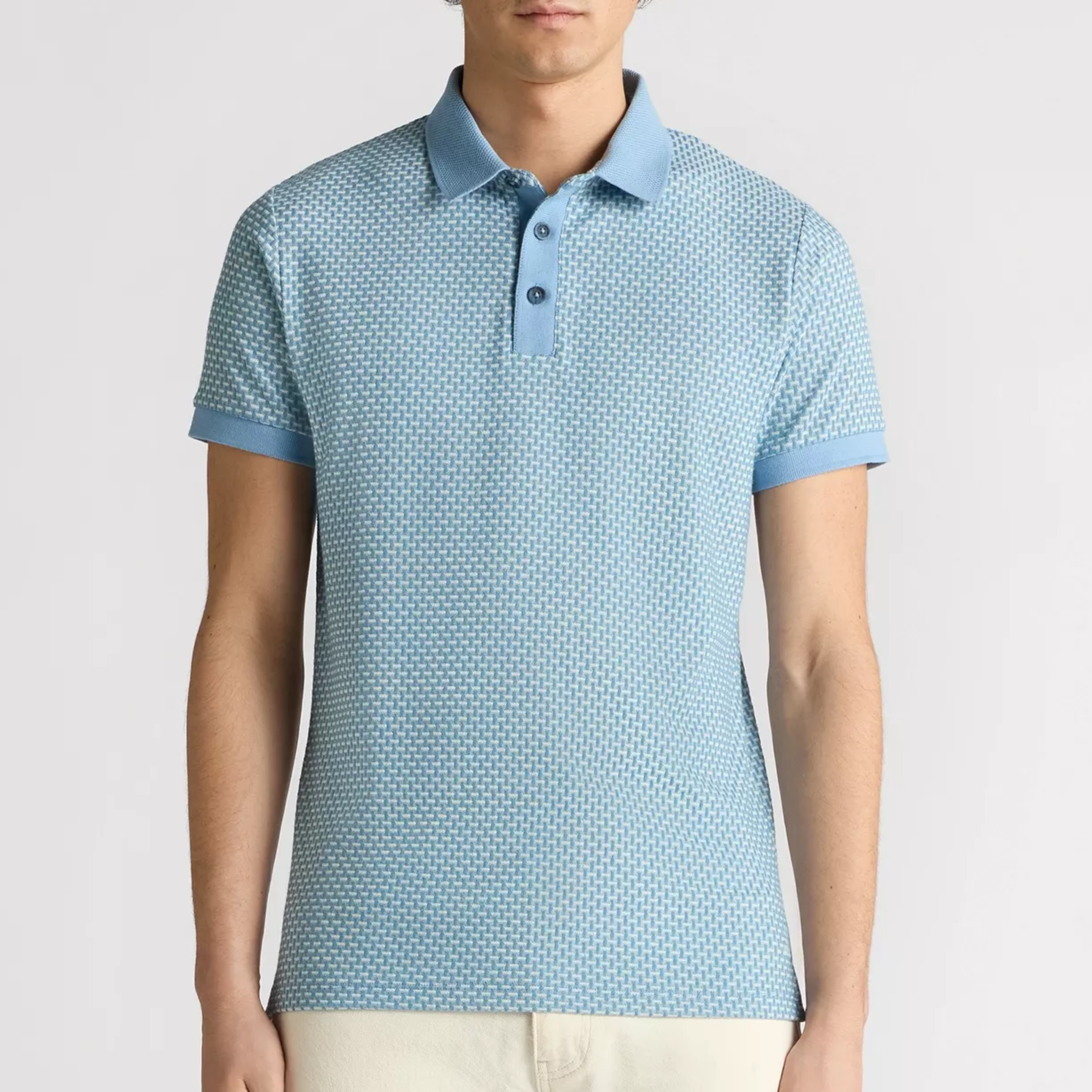 Remus Basket Weave Short Sleeve Polo Shirt - Blue