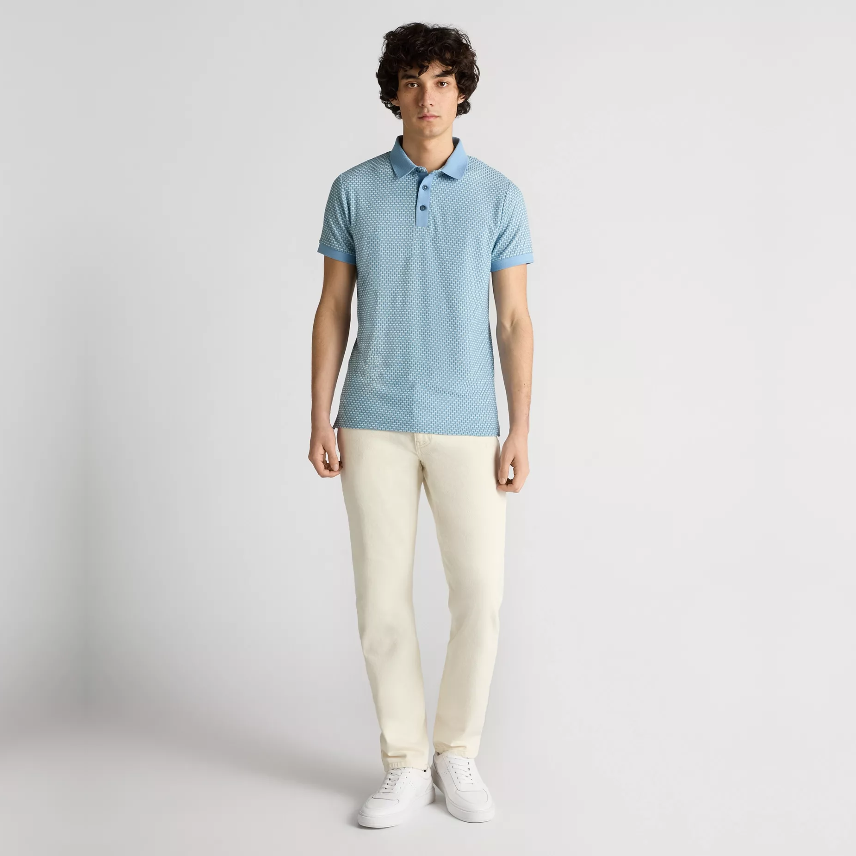 Remus Basket Weave Short Sleeve Polo Shirt - Blue