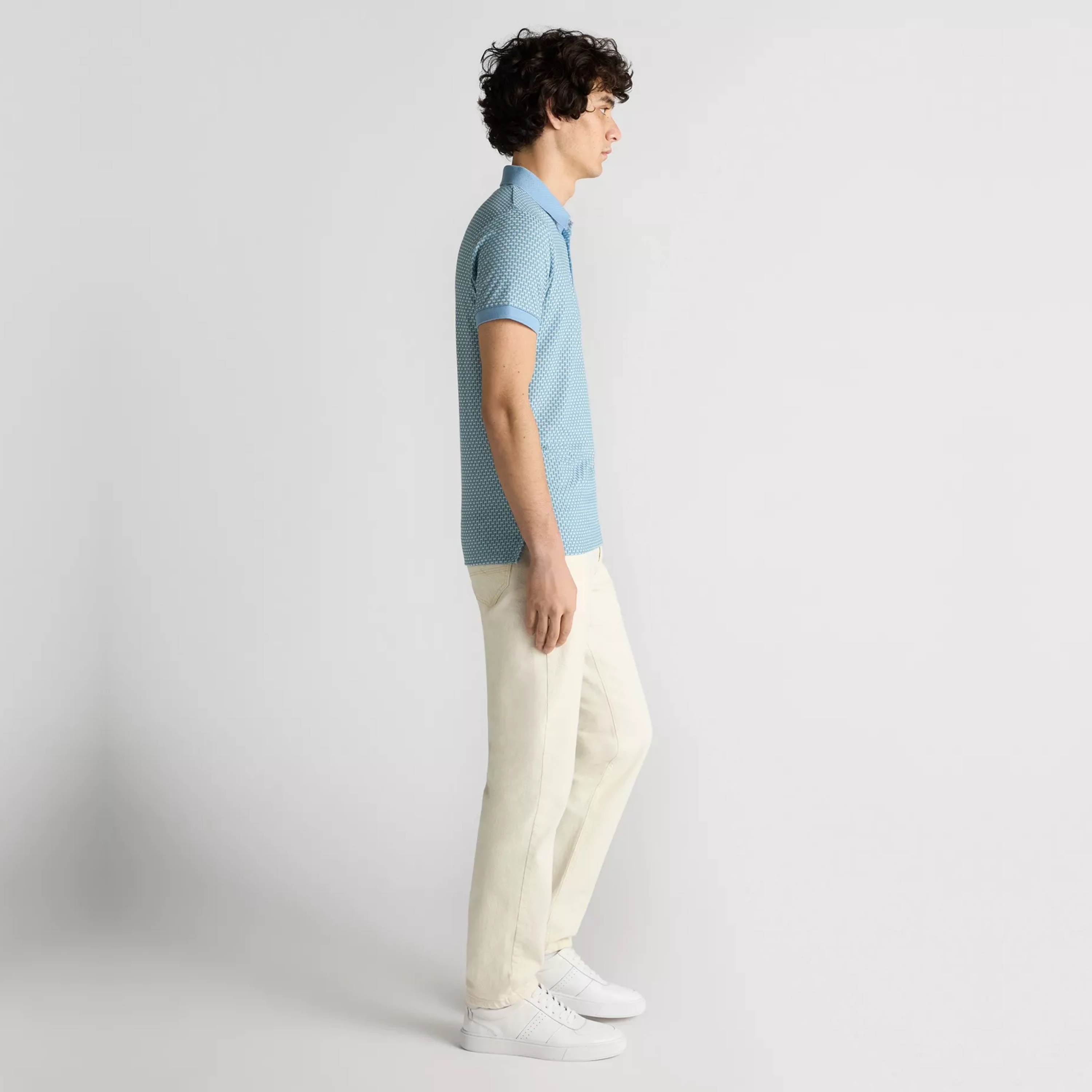 Remus Basket Weave Short Sleeve Polo Shirt - Blue