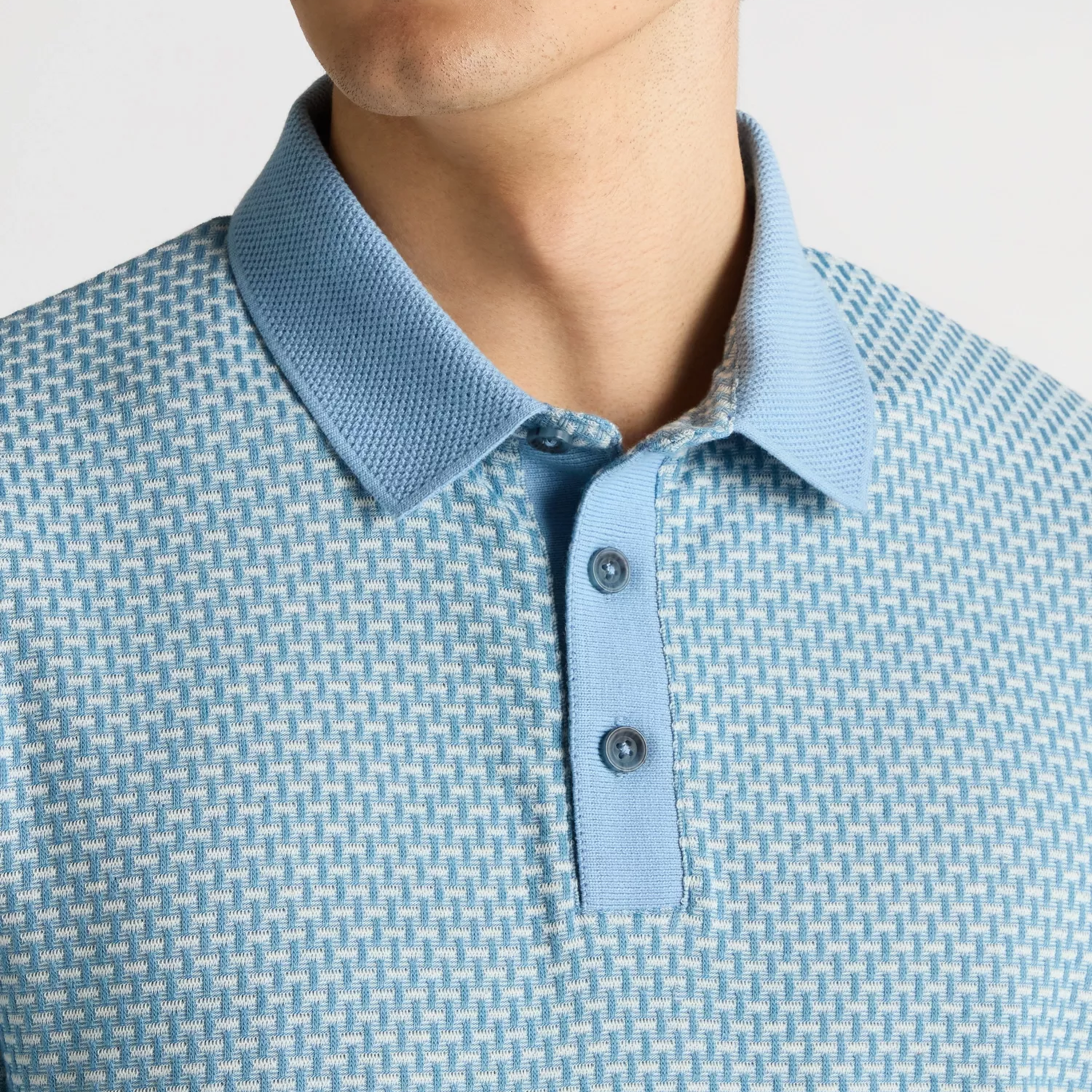 Remus Basket Weave Short Sleeve Polo Shirt - Blue
