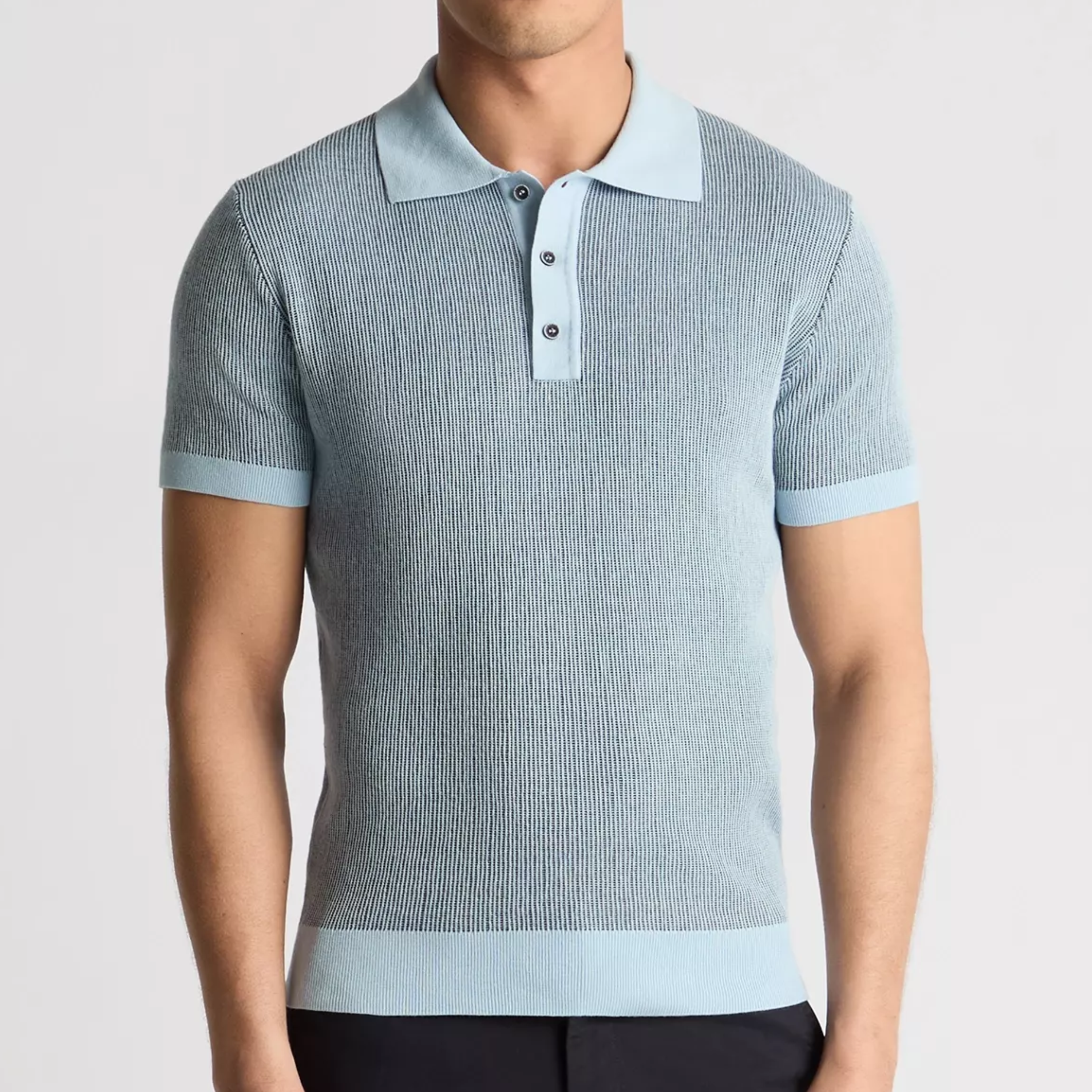 Remus Textured Knit Polo Shirt - Light Blue