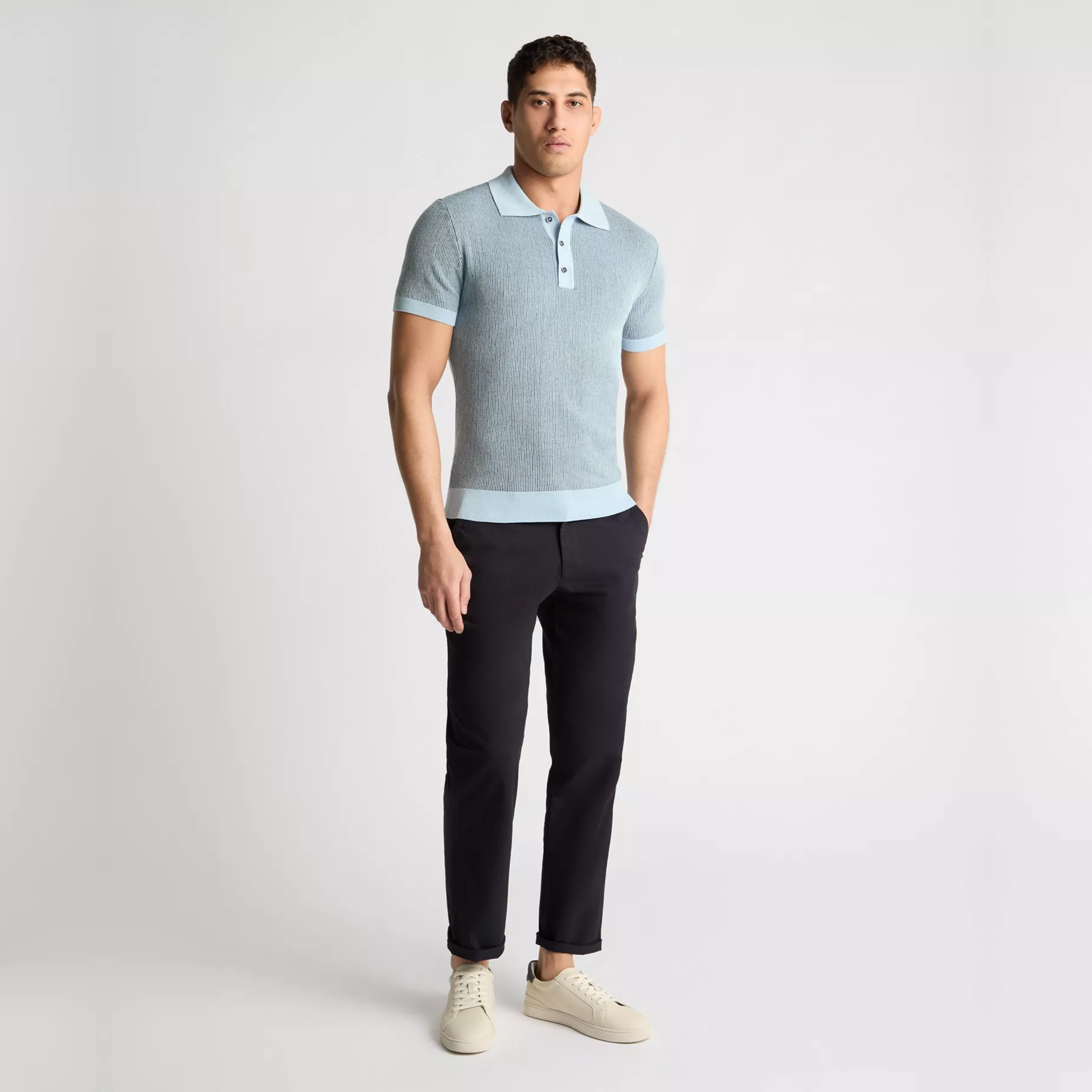 Remus Textured Knit Polo Shirt - Light Blue