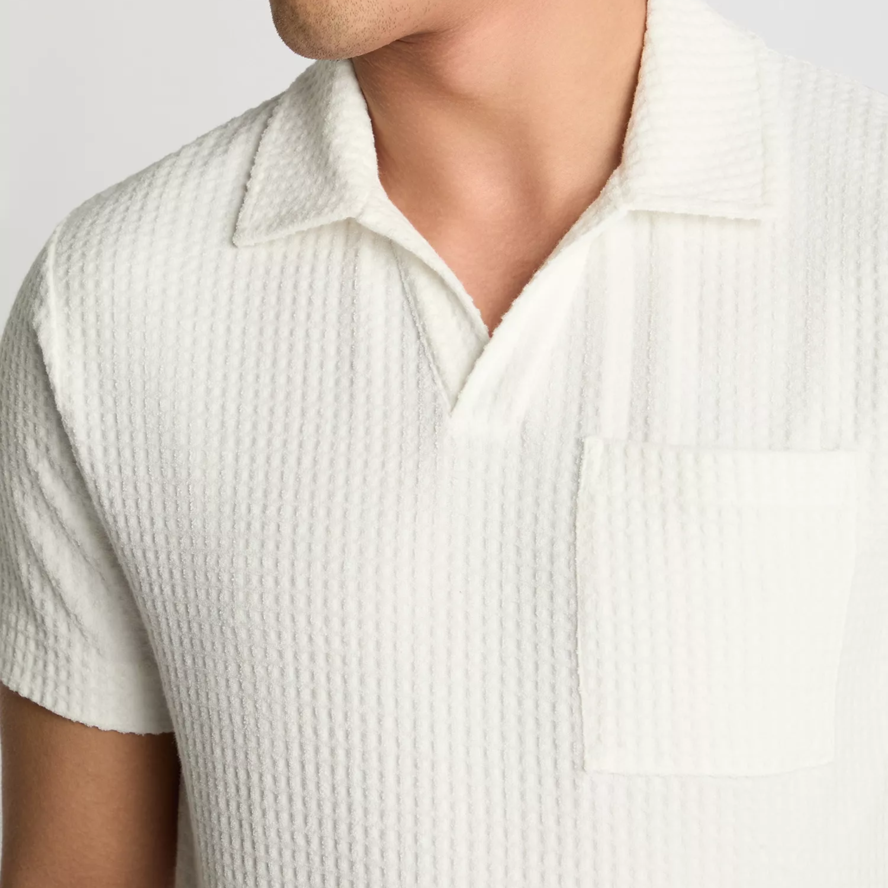 Remus Open Collar Terry Polo Shirt - White