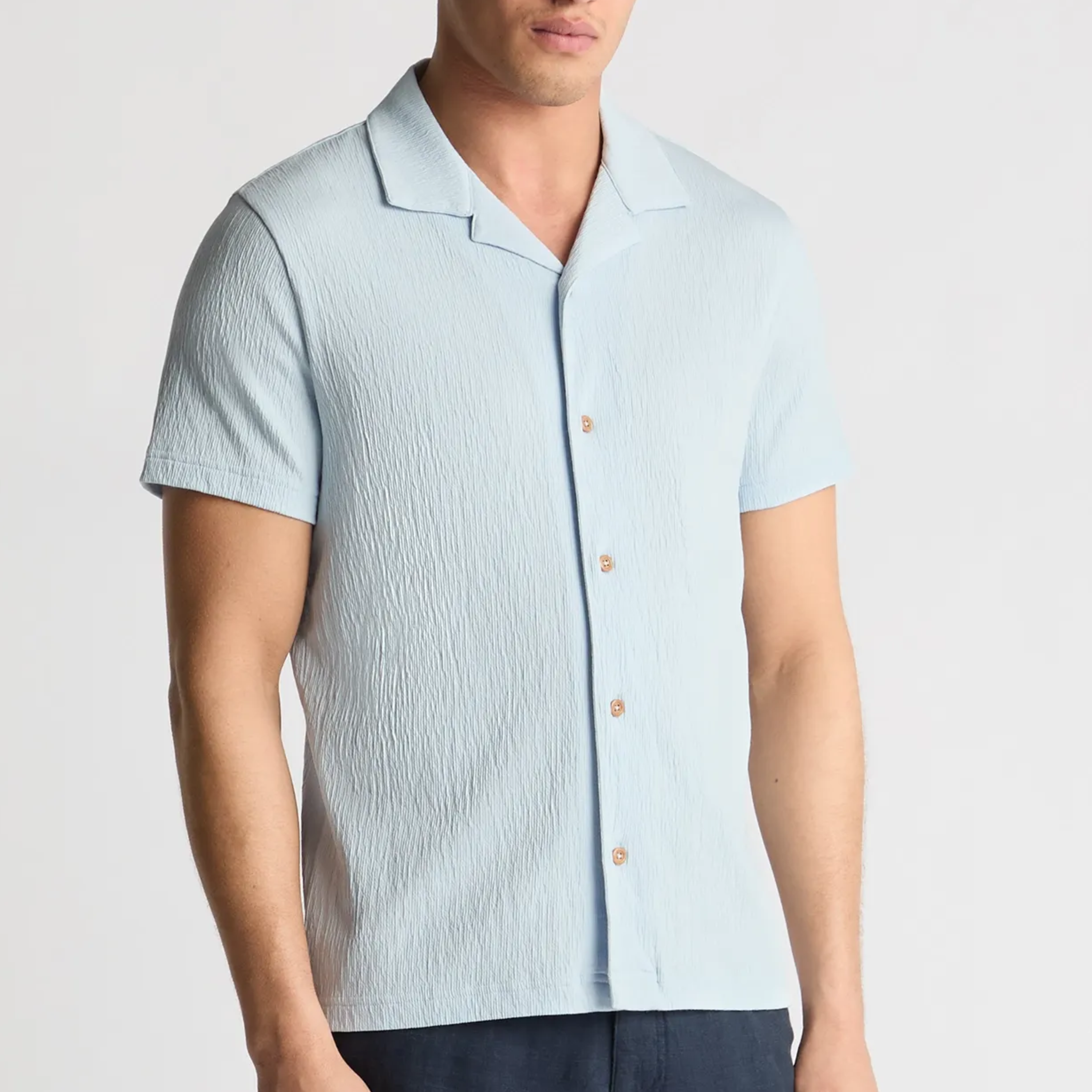 Remus Cuban Collar Jersey Shirt - Light Blue