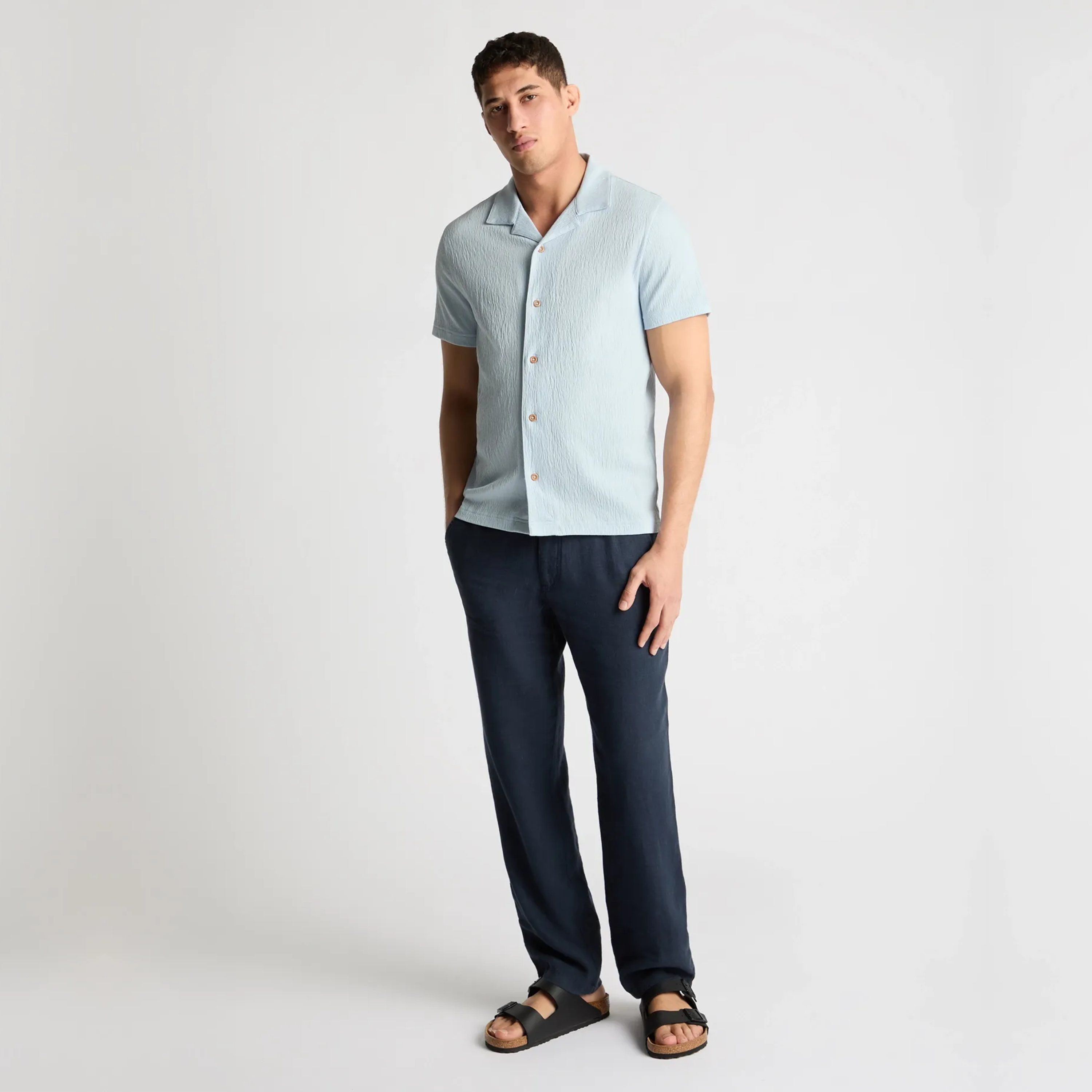 Remus Cuban Collar Jersey Shirt - Light Blue