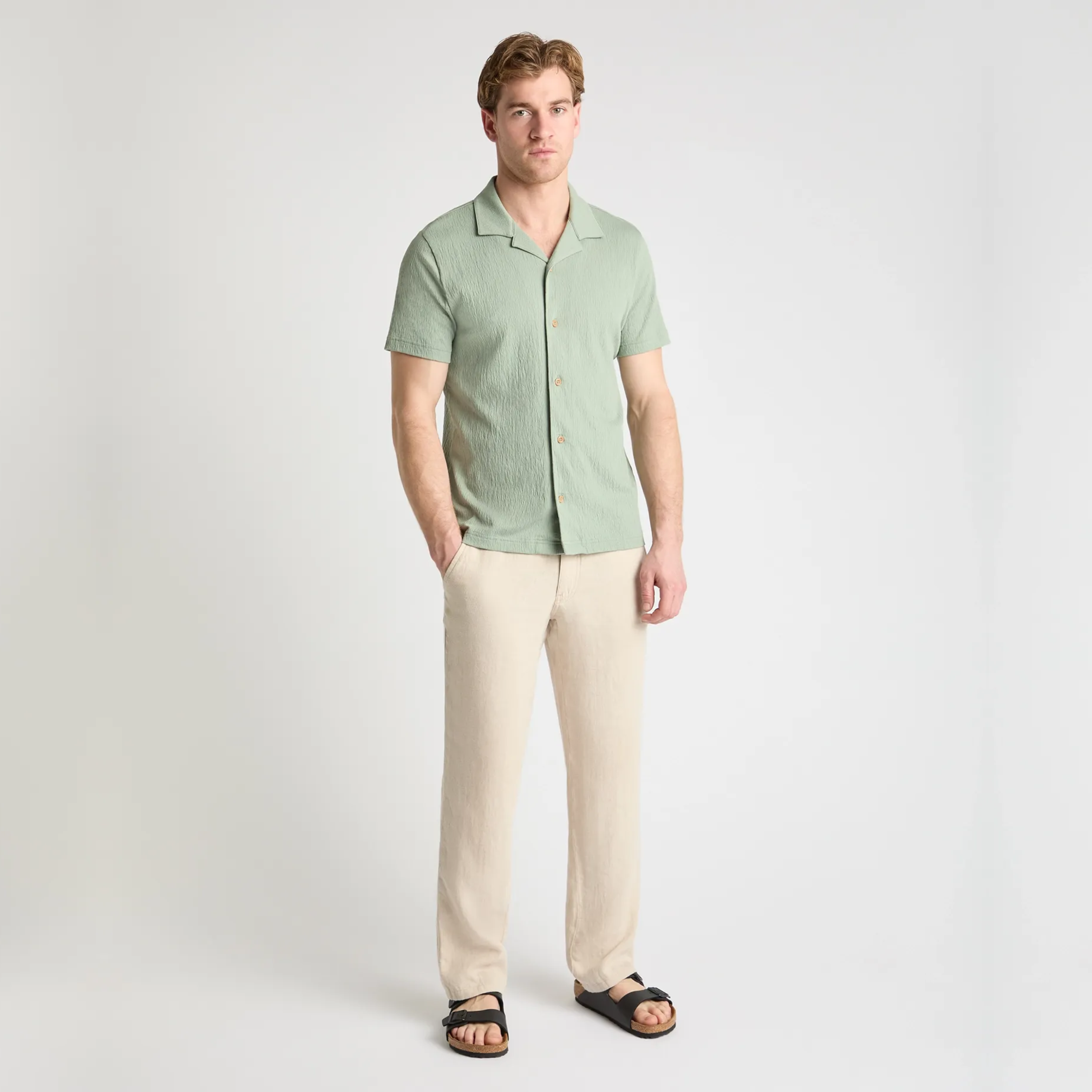 Remus Cuban Collar Jersey Shirt - Olive Green