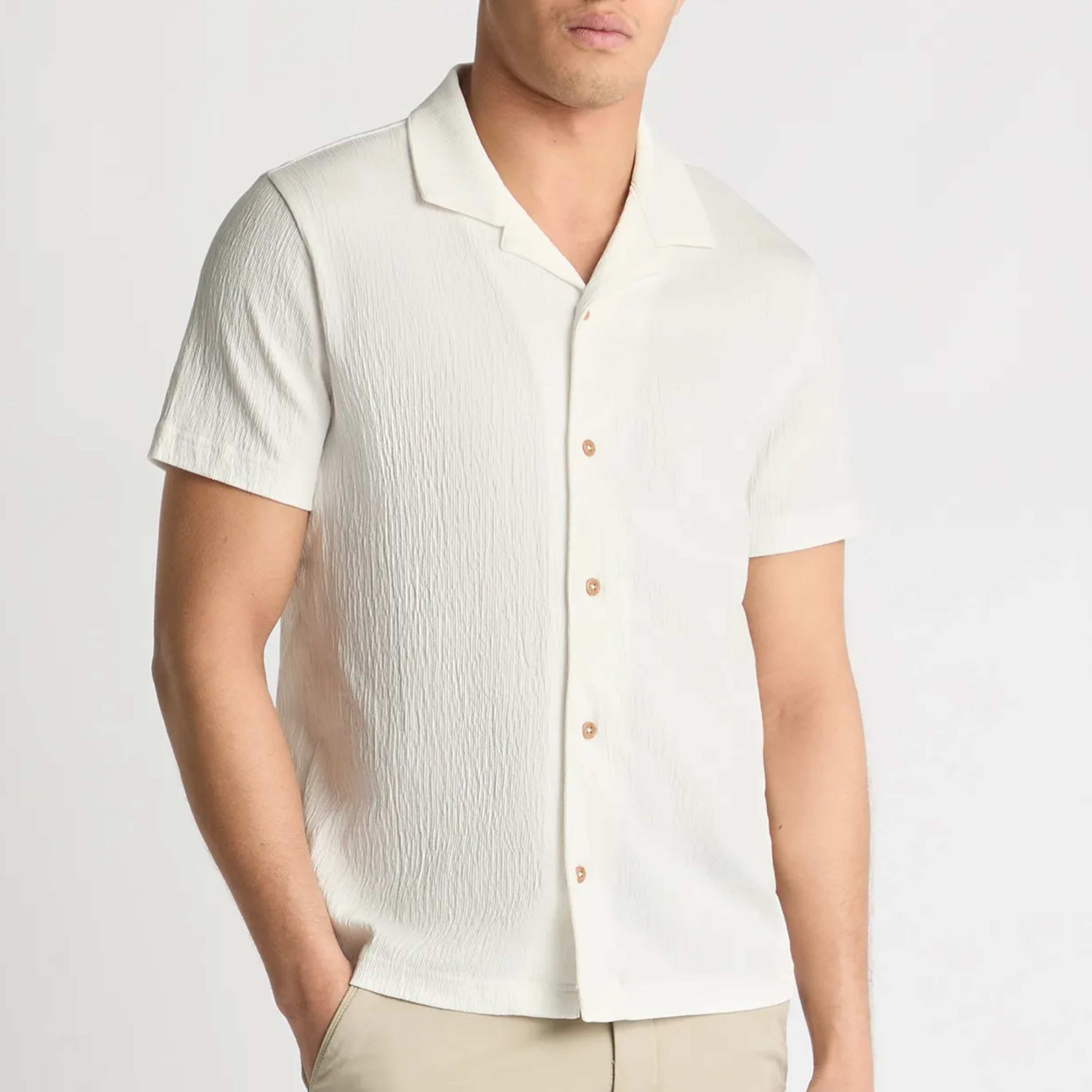 Remus Cuban Collar Jersey Shirt - White