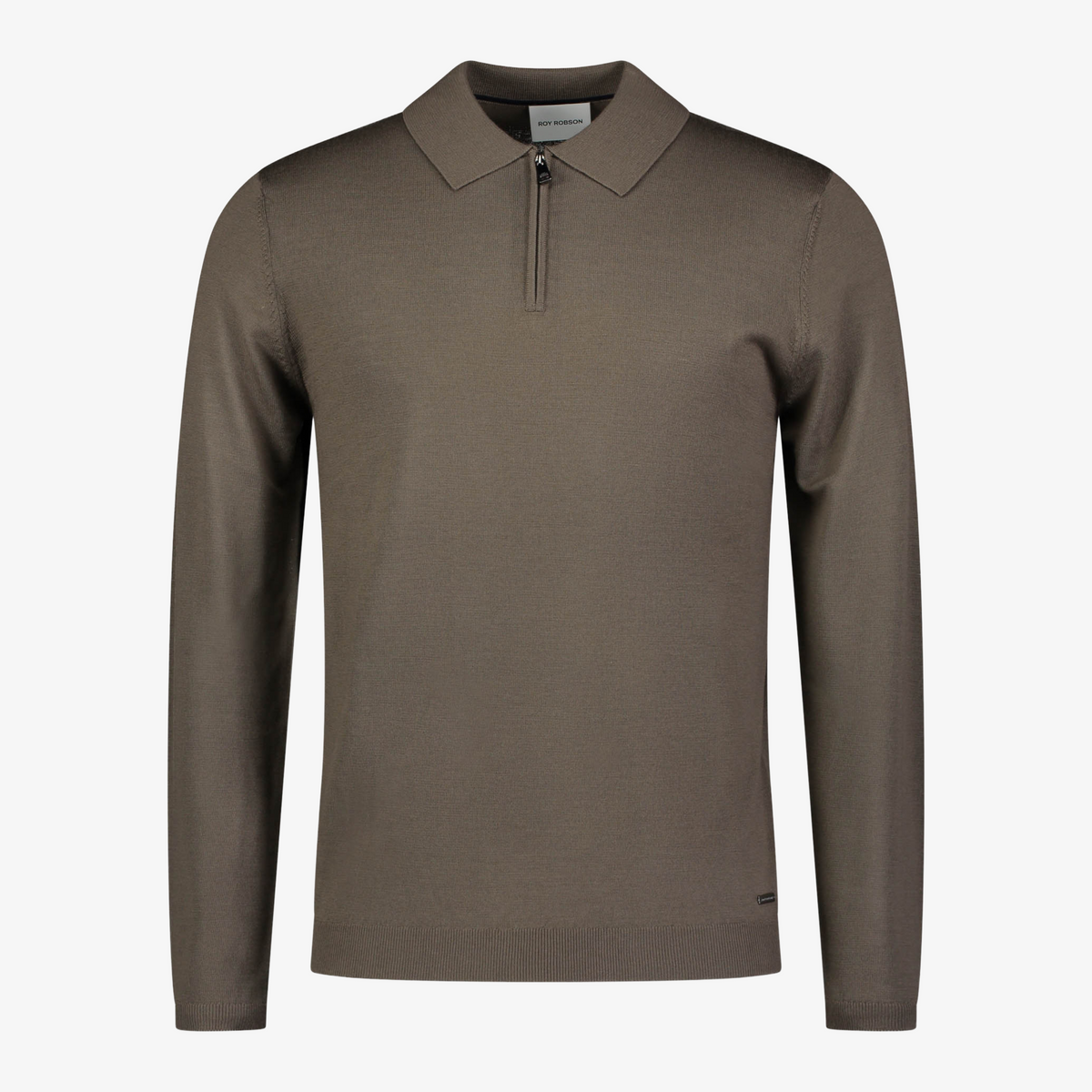 Roy Robson Quarter Zip Knitted Polo - Light Brown