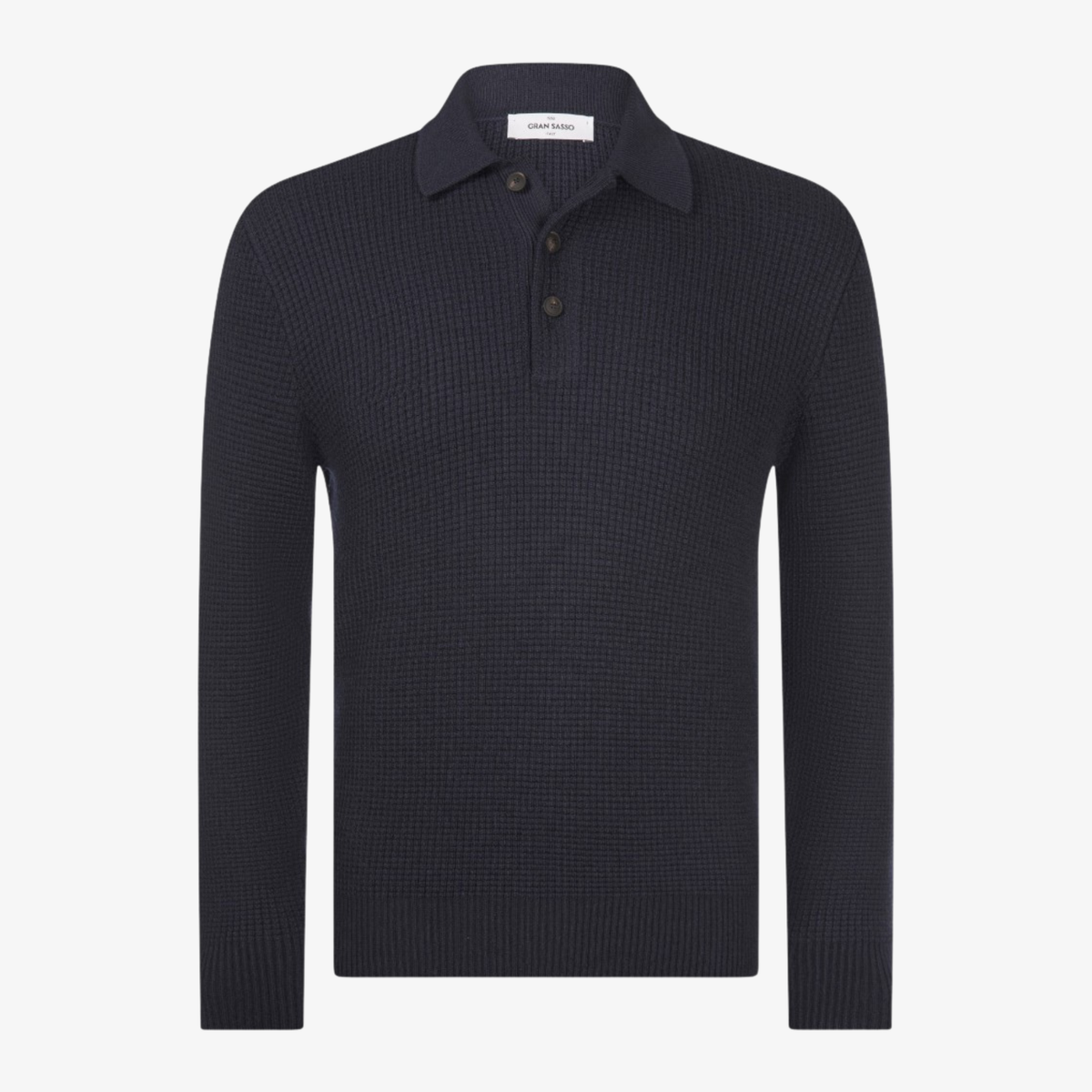 Gran Sasso Waffle Stitch Knitted Polo Jumper - Dark Blue