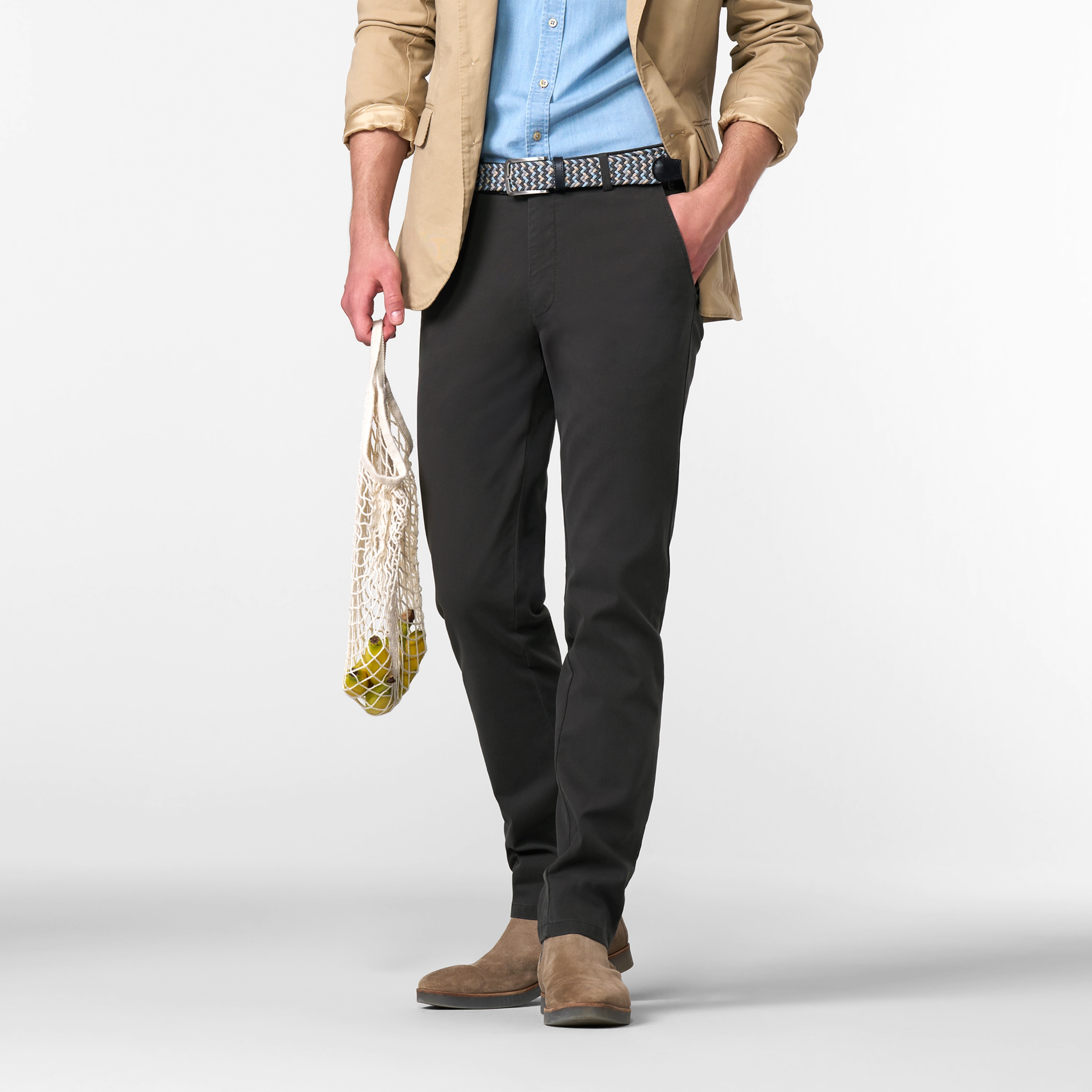 Meyer Bonn Modern Fit Canvas Look Chinos - Grey