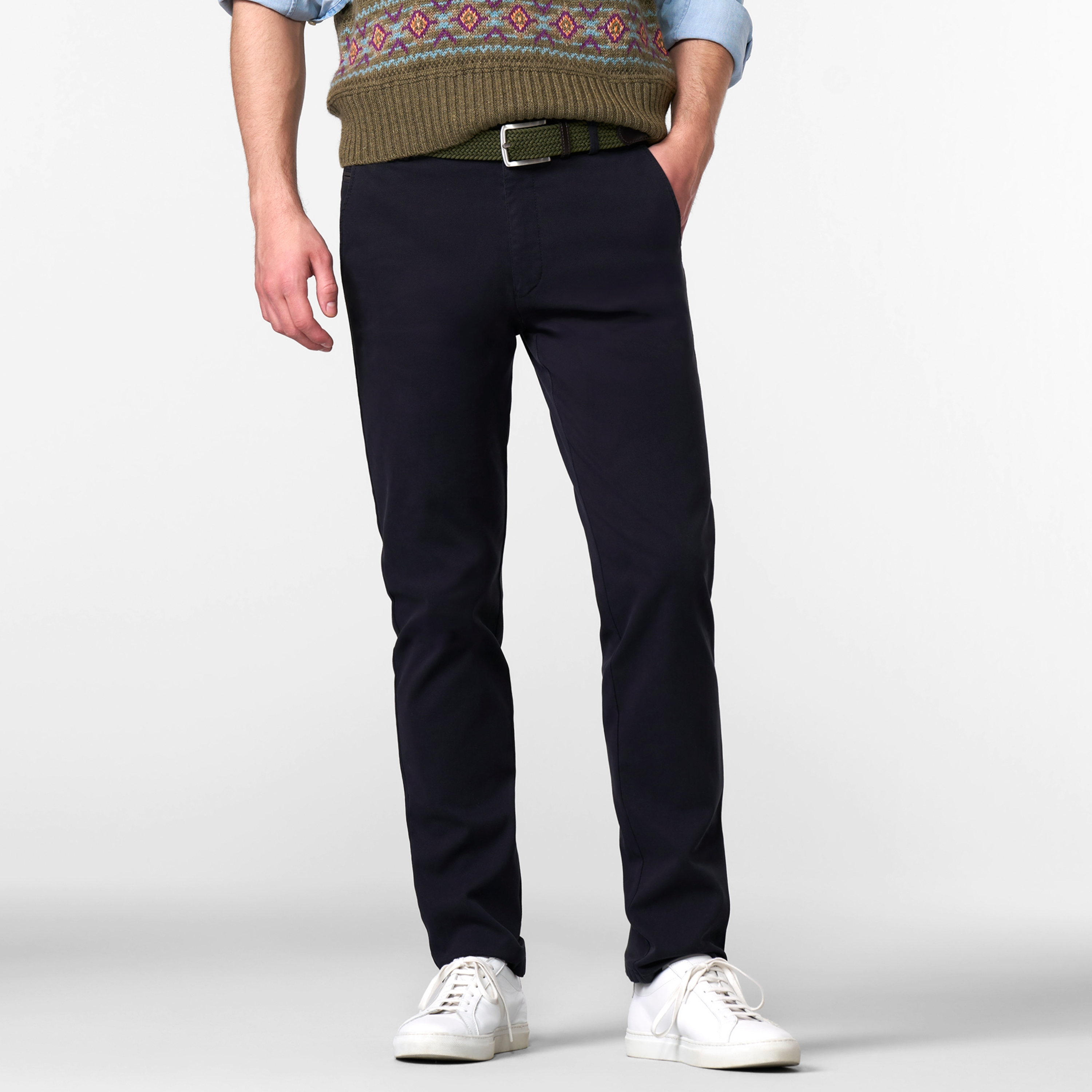 Meyer Bonn Modern Fit Canvas Look Chinos - Navy
