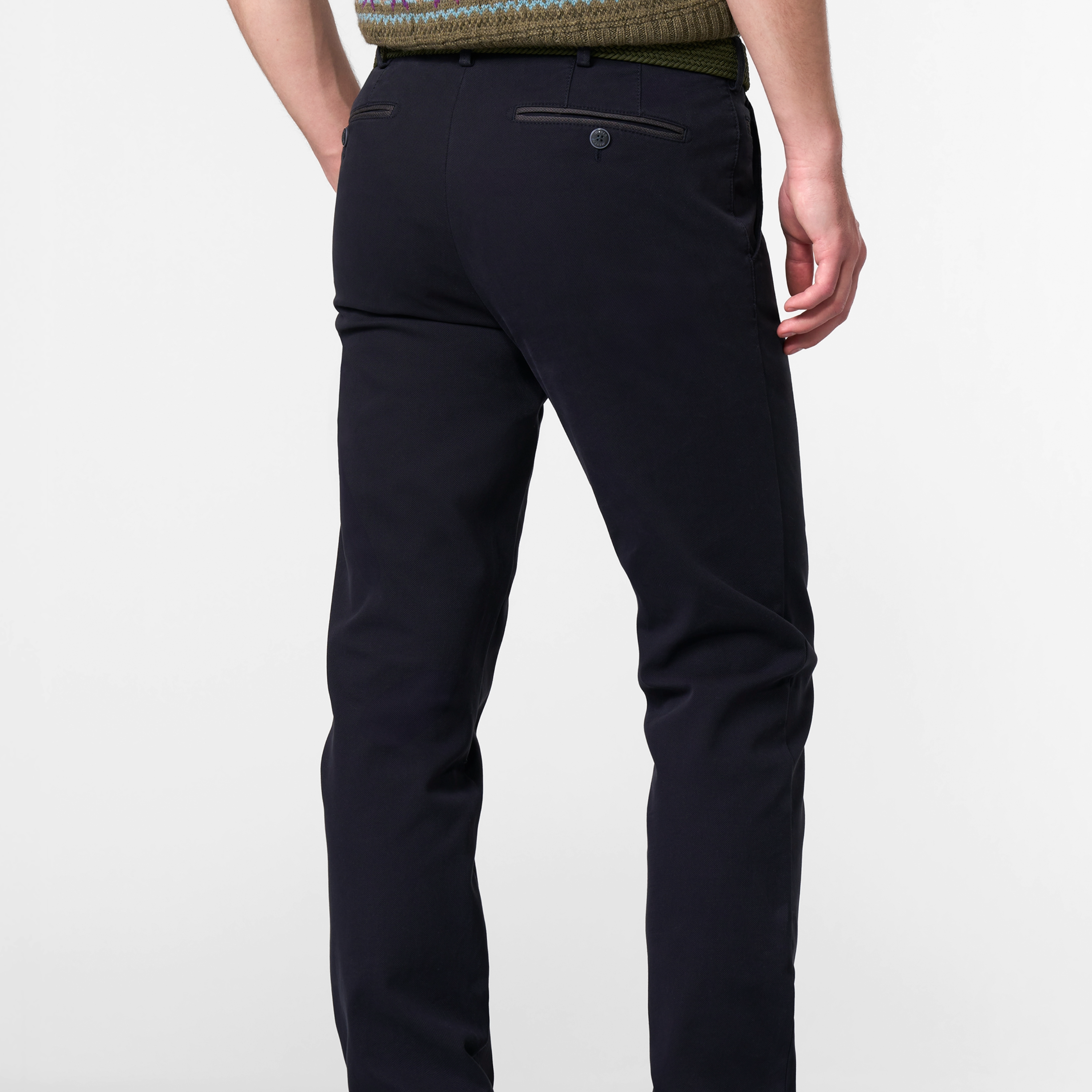 Meyer Bonn Modern Fit Canvas Look Chinos - Navy