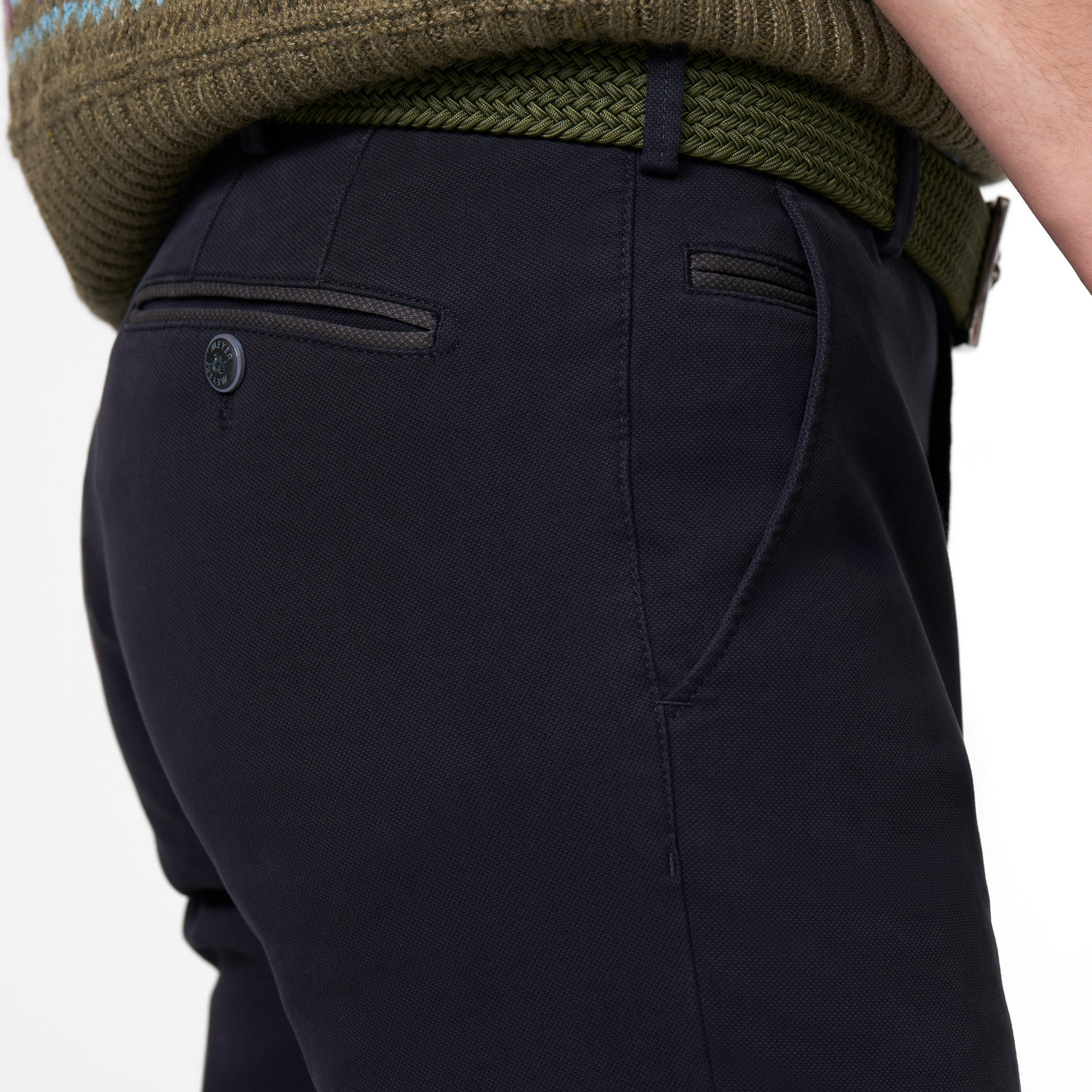 Meyer Bonn Modern Fit Canvas Look Chinos - Navy