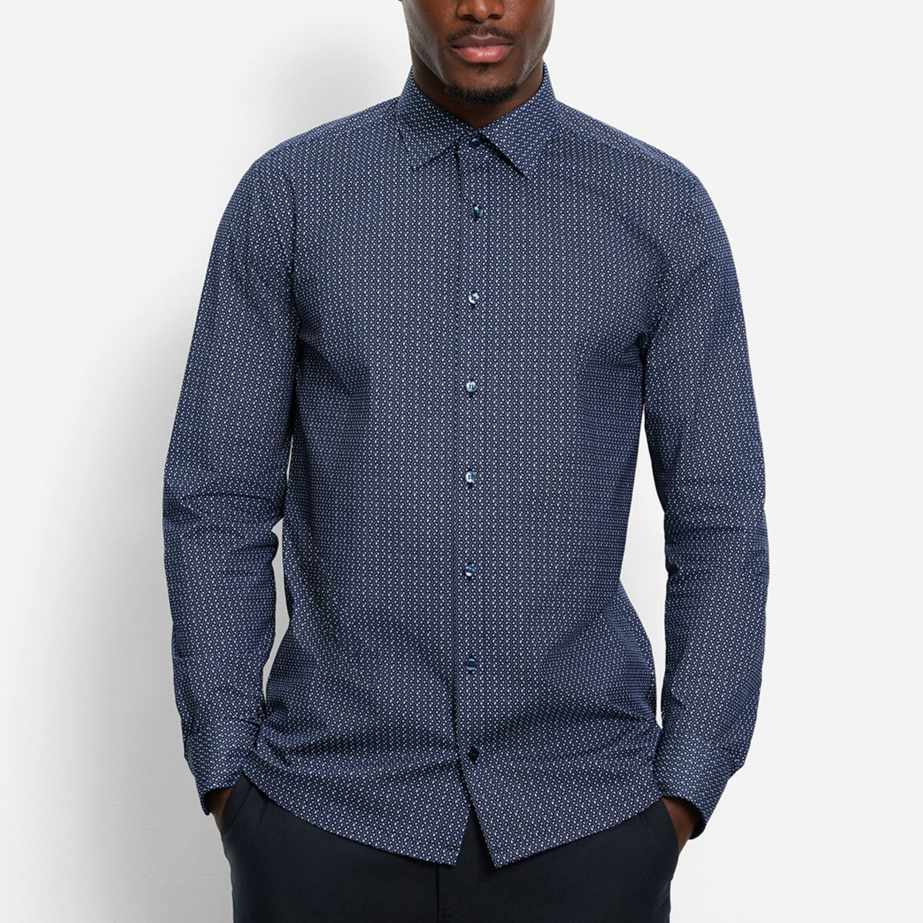 Olymp 24/7 Level 5 Jersey Printed Shirt - Navy