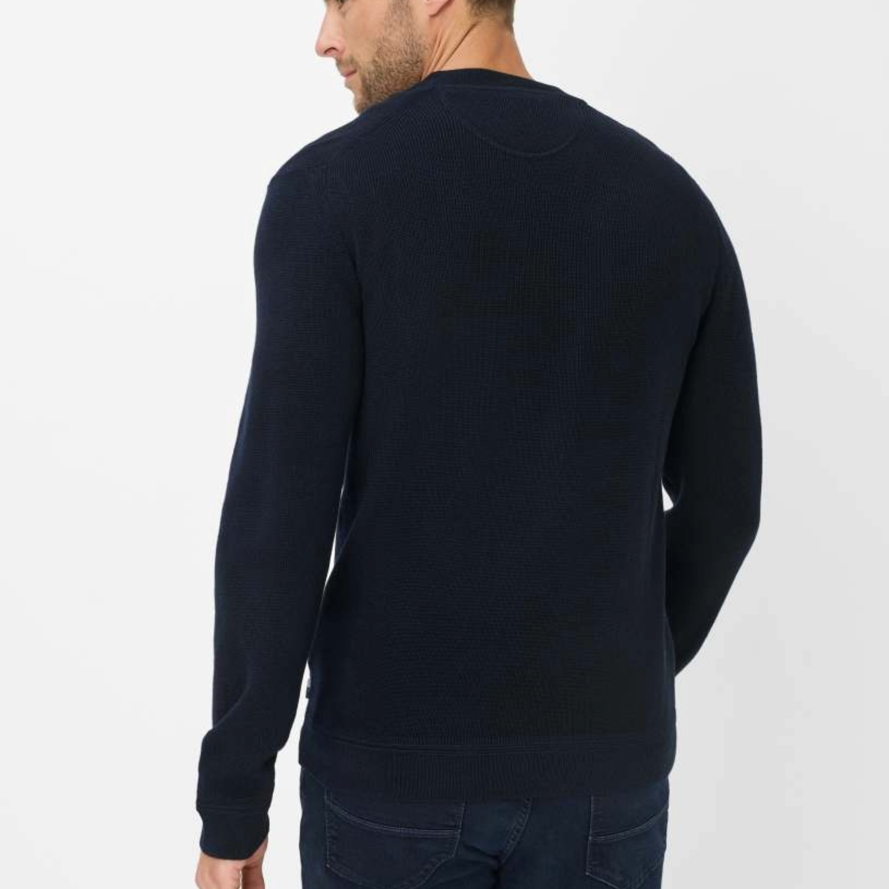 Brax Roy Cotton-Wool Crew Neck Jumper - Navy